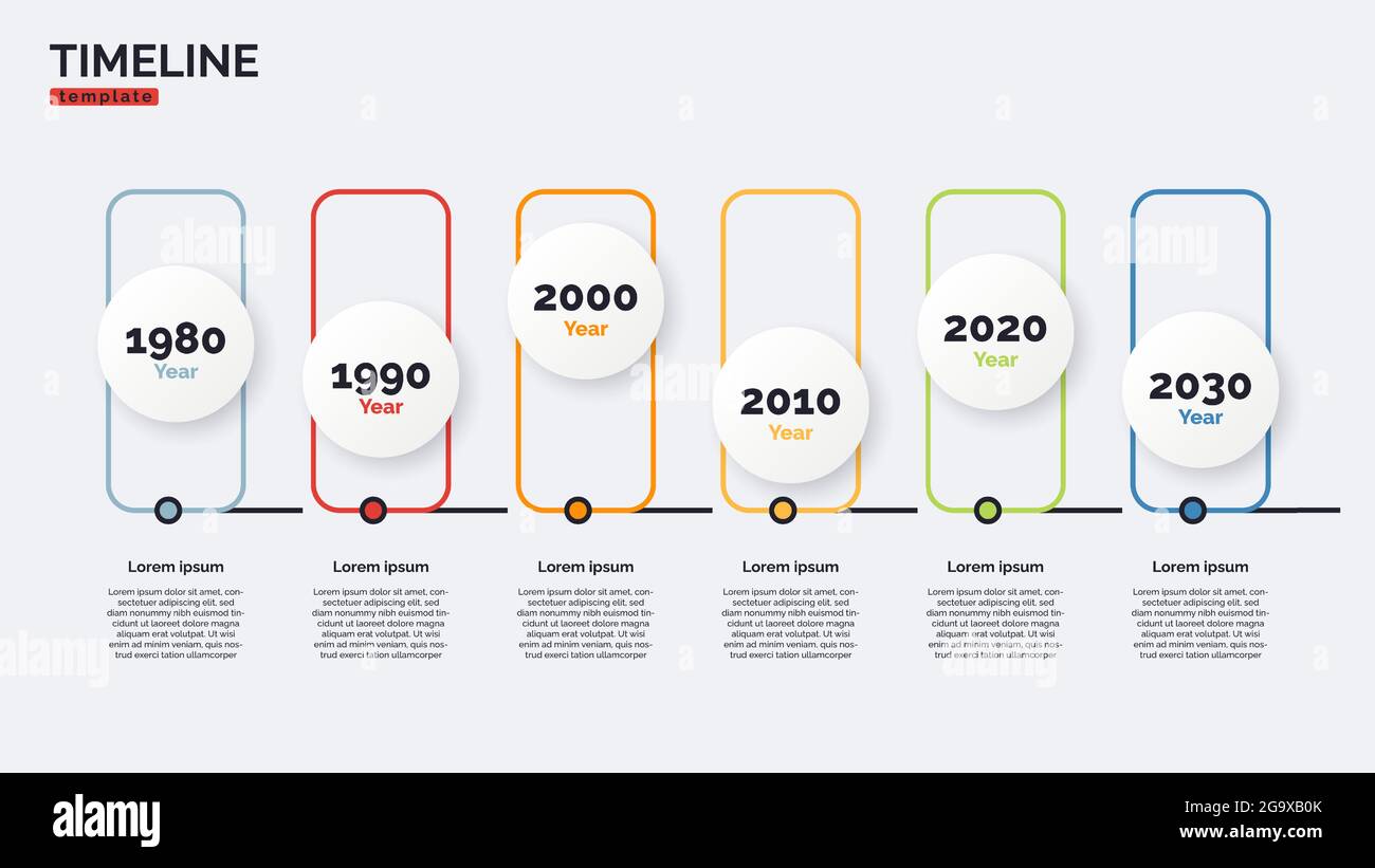 Vektor-Timeline Minimale Infografik-Konzeptvorlage mit sechs Zeiträumen. Bearbeitbare Kontur Stock Vektor