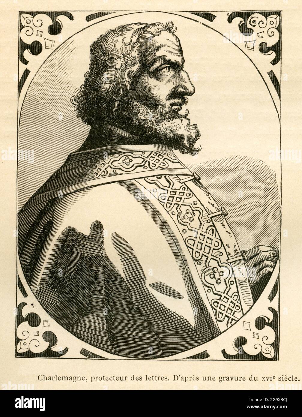 Charlemagne, Portrait, Bild aus: 'L'Ancienne France, Le Livre', von M.P. Louisy, ARTIST'S DAS URHEBERRECHT MUSS NICHT FREIGEGEBEN WERDEN Stockfoto