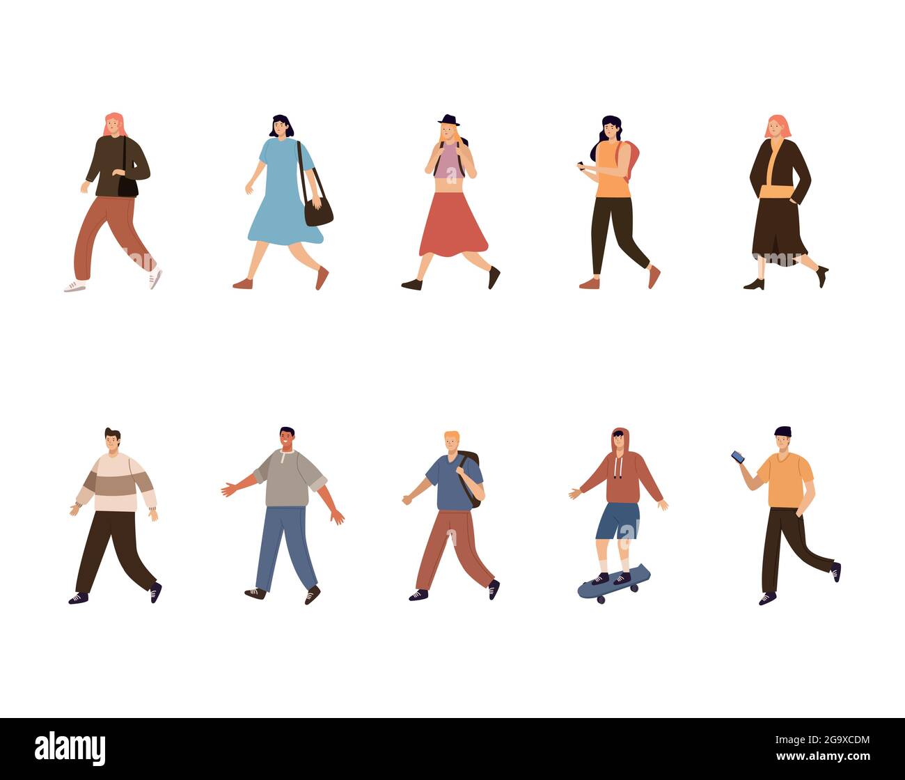 Zehn Fußgänger gehen Stock Vektor
