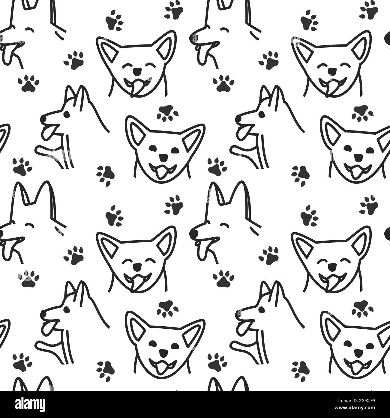 Glückliche Hunde Gesichter Muster isoliert Vektor Illustration Stock Vektor