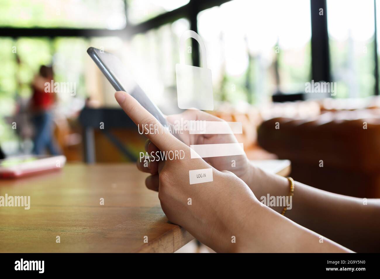 Smartphone-Sicherheitskonzept. Anmeldung und Authentifizierung für den Zugriff auf das Smartphone. Stockfoto