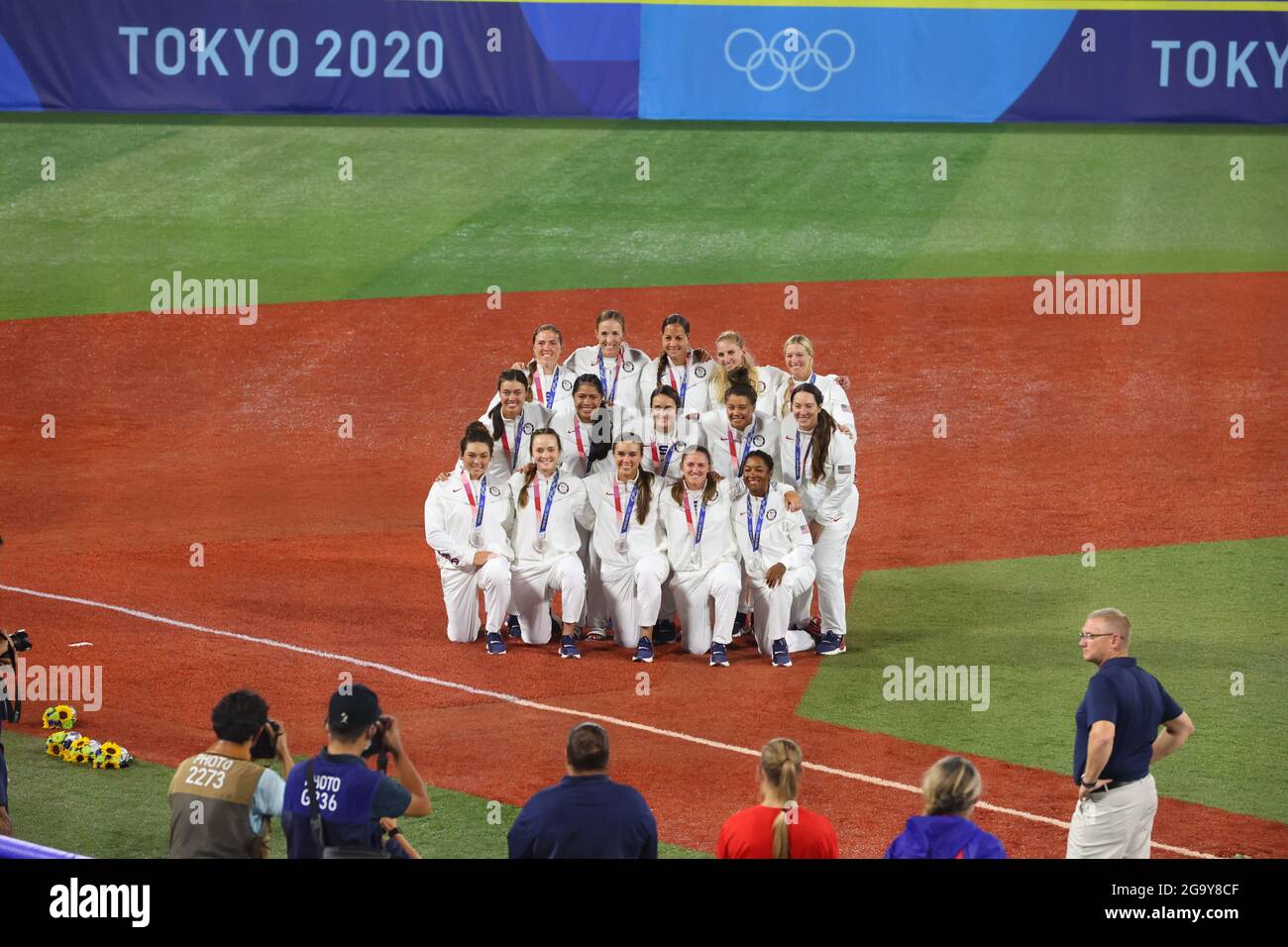 USA Team Photo (USA), Silbermedaille 27. JULI 2021 - Softball : Frauen-Softball-Medaille während der Olympischen Spiele 2020 in Tokio im Baseballstadion Fukushima Azuma in Fukushima, Japan. Kredit: YUTAKA/AFLO SPORT/Alamy Live Nachrichten Stockfoto