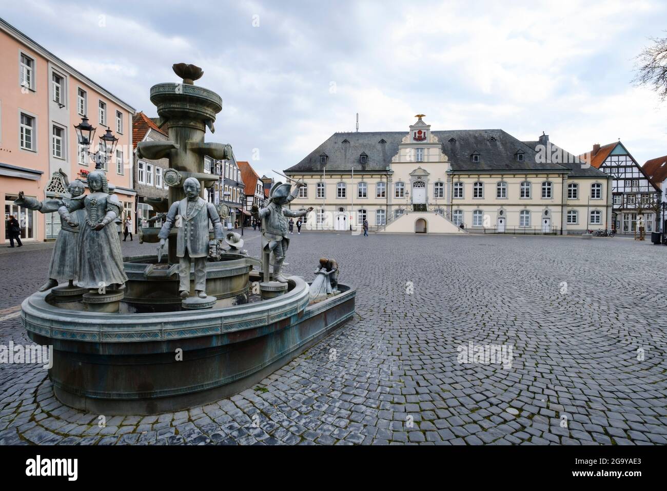 Bürgerbrunnen auf dem Marktplatz, Lippstadt, Westfalen, Nordrhein-Westfalen, Deutschland, Europa Stockfoto