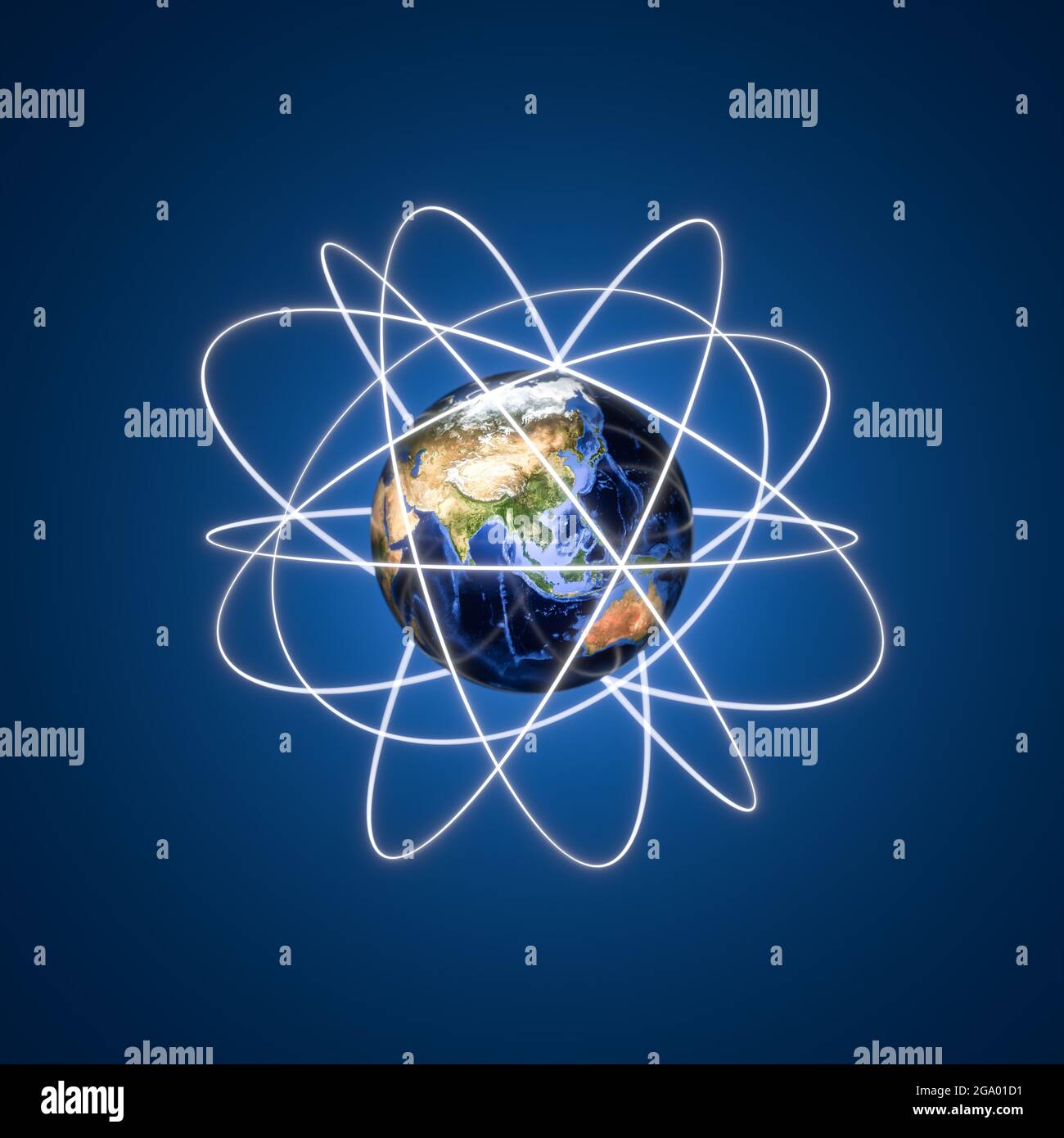 Satelliten umkreisen das Konzept der Erde. Asien und Australien sichtbar. 3d-Rendering - Kopieren Sie Platz um für besseres Zuschneiden Stockfoto