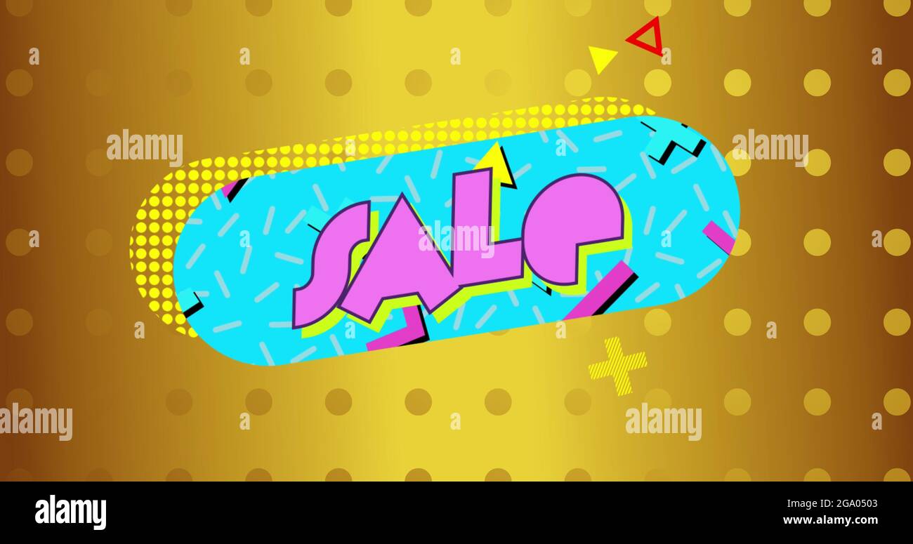 Verkauf Grafik auf blaue Kapselform mit Gold Hintergrund 4k Stockfoto