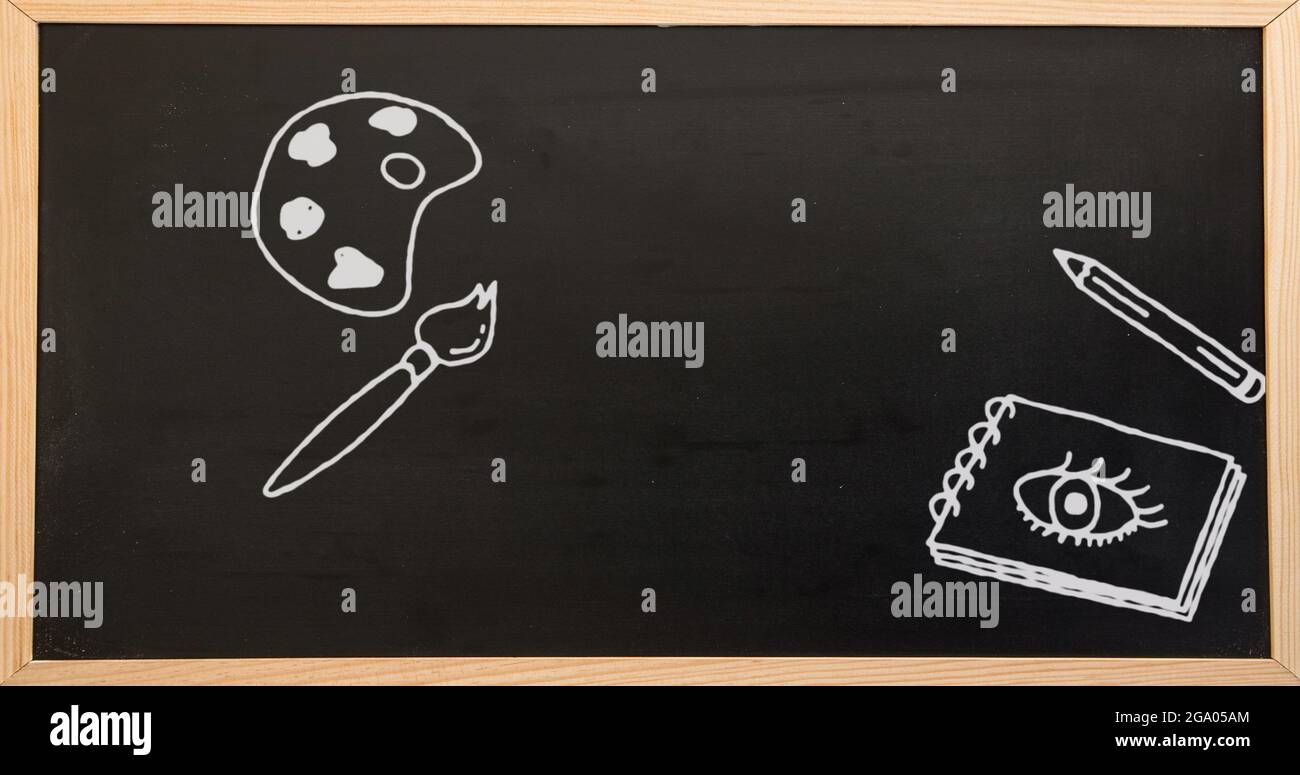 Mehrere Schule Konzept-Symbole auf Blackboard Stockfoto
