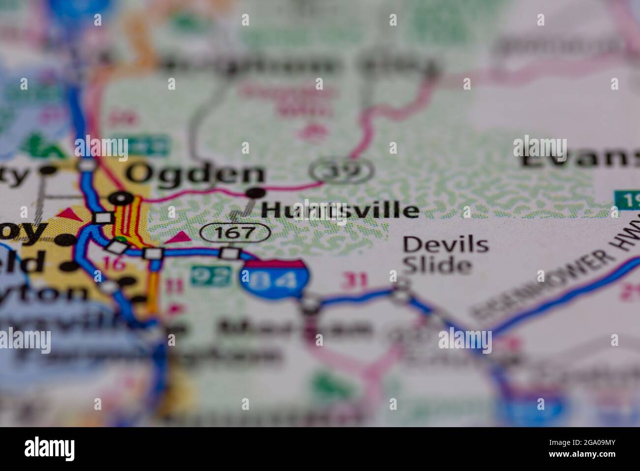 Huntsville Utah USA auf einer Straßenkarte oder Geografie-Karte angezeigt Stockfoto