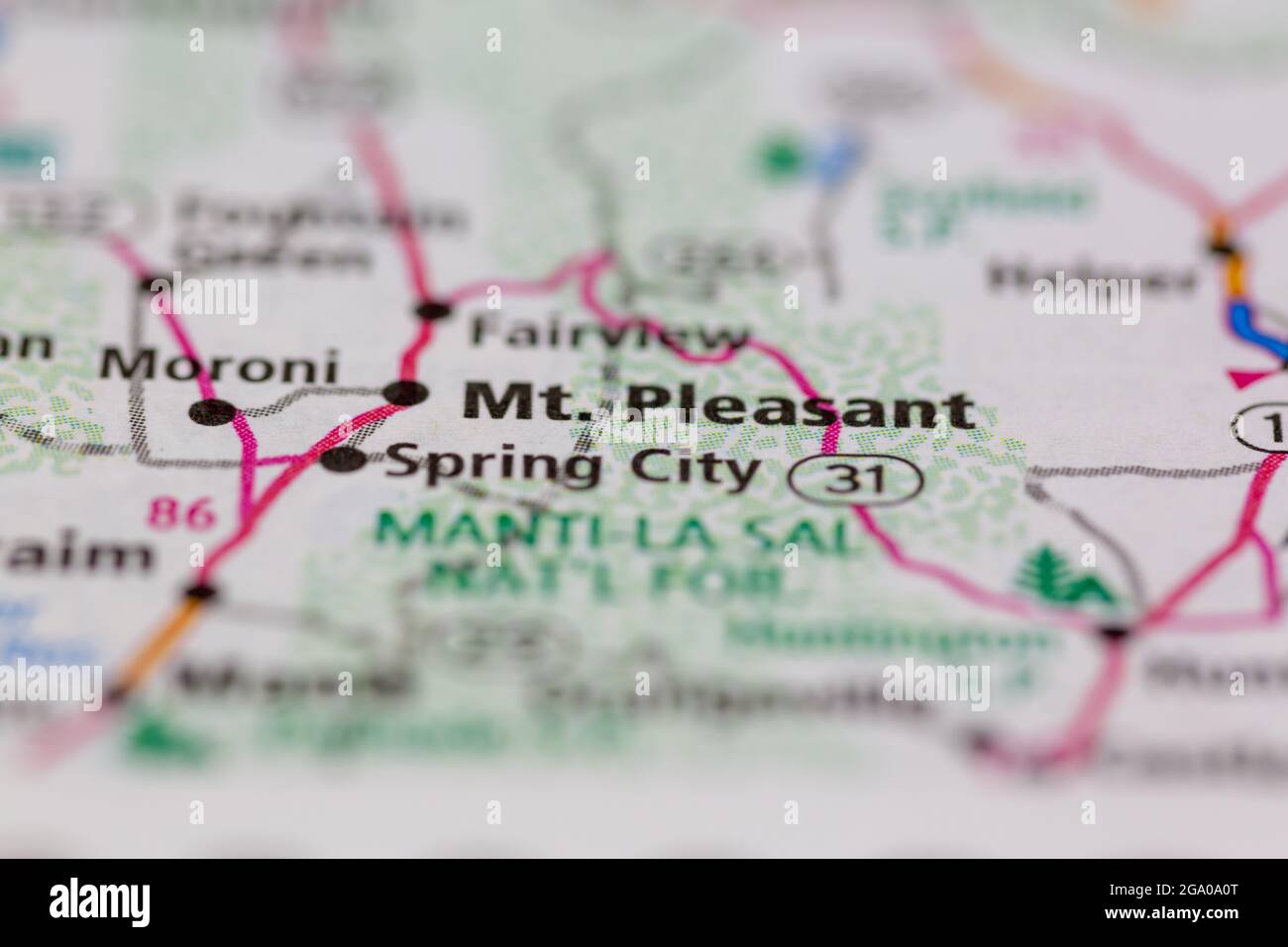 Mount Pleasant Utah USA wird auf einer Straßenkarte oder Geografie-Karte angezeigt Stockfoto