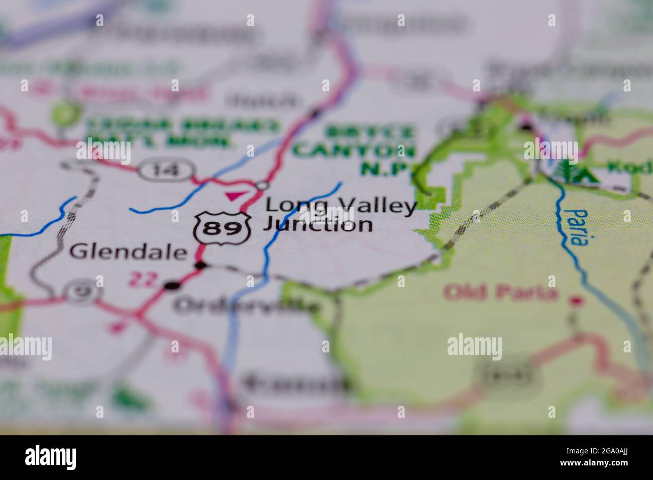 Long Valley Junction Utah USA auf einer Straßenkarte oder Geografie-Karte angezeigt Stockfoto