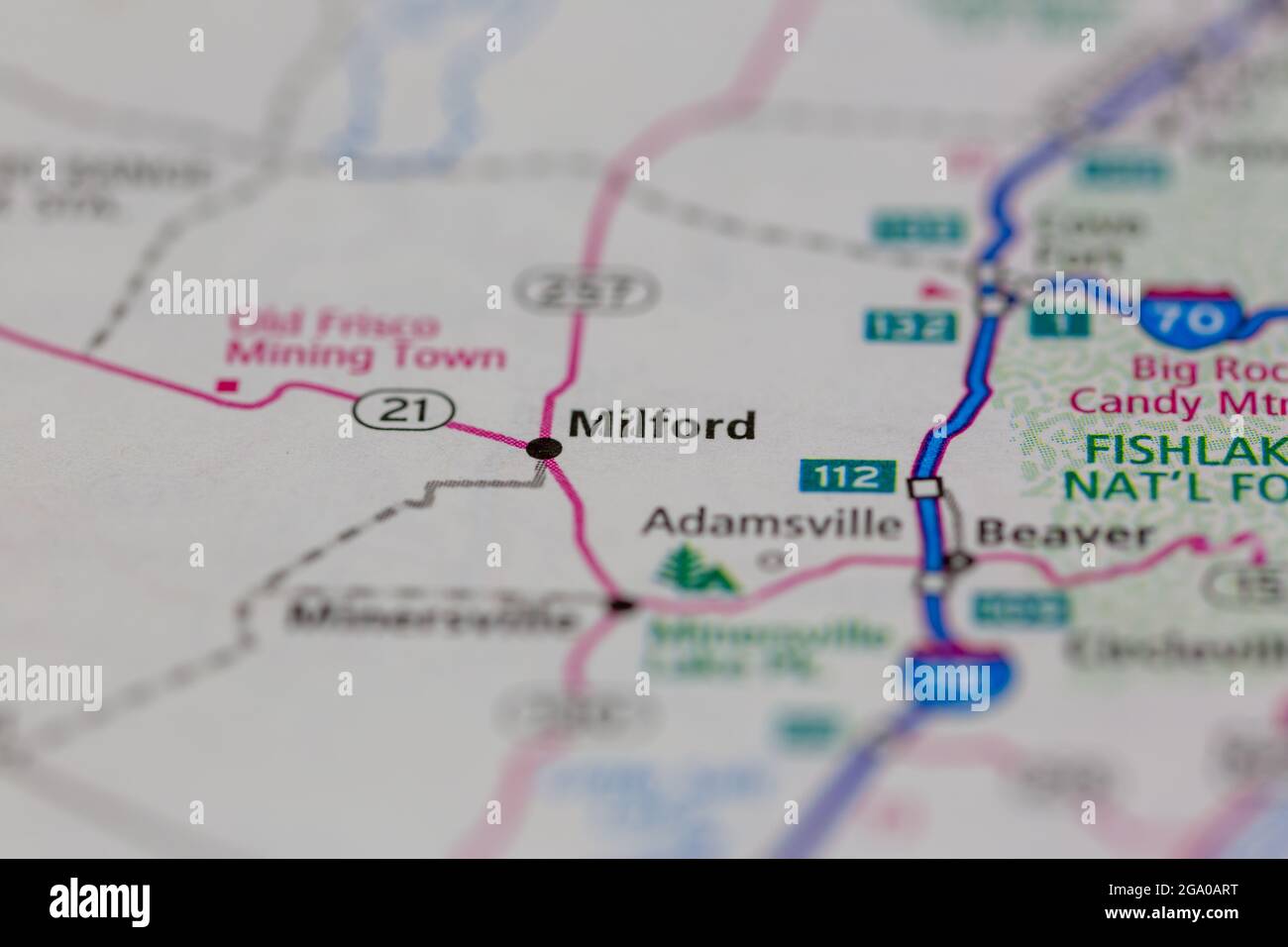 Milford Utah USA wird auf einer Straßenkarte oder GeografieKarte