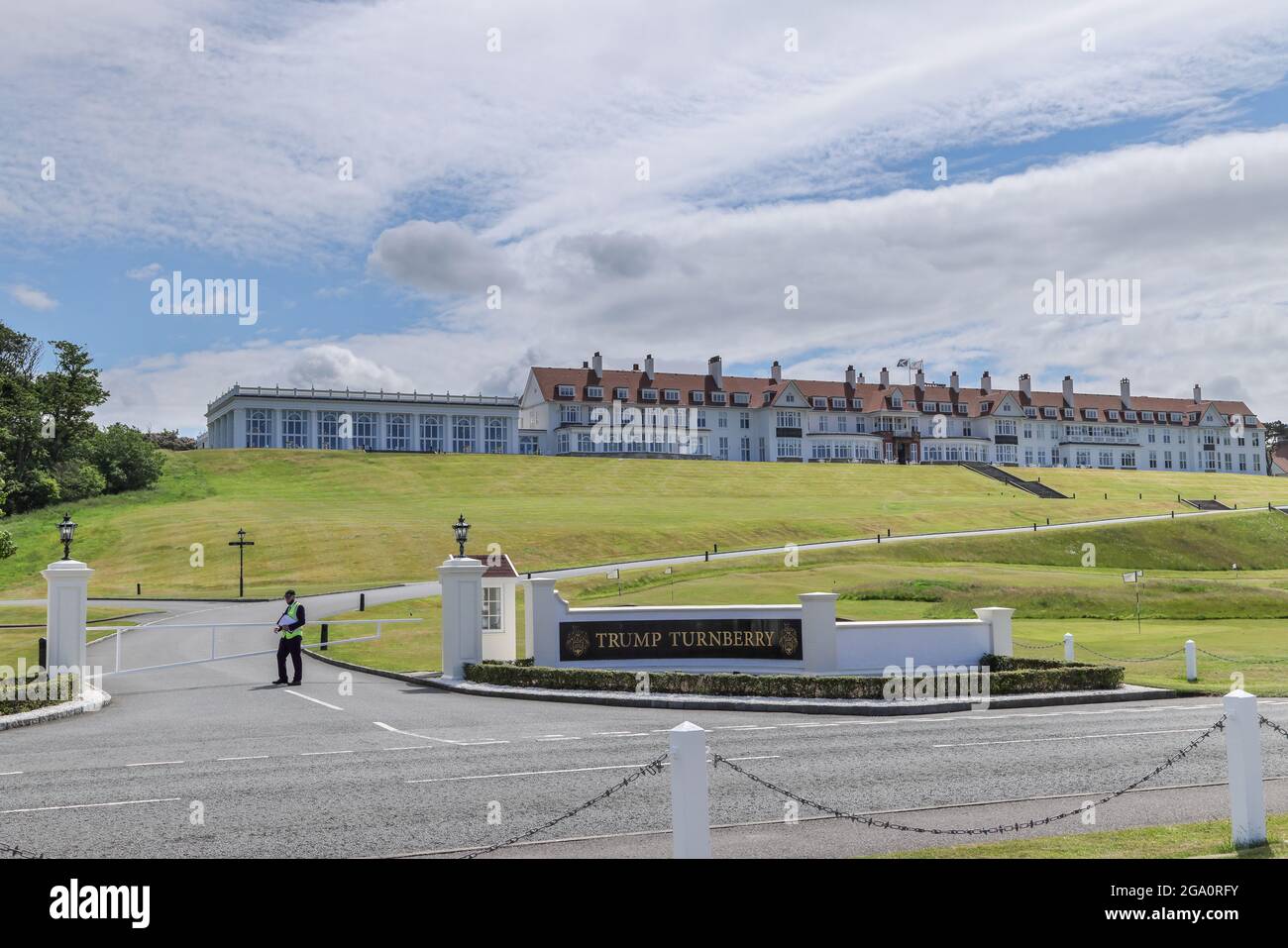 Eintritt zum Trump Turnberry Hotel und Golfplatz in South Ayrshire, Schottland, Großbritannien Stockfoto