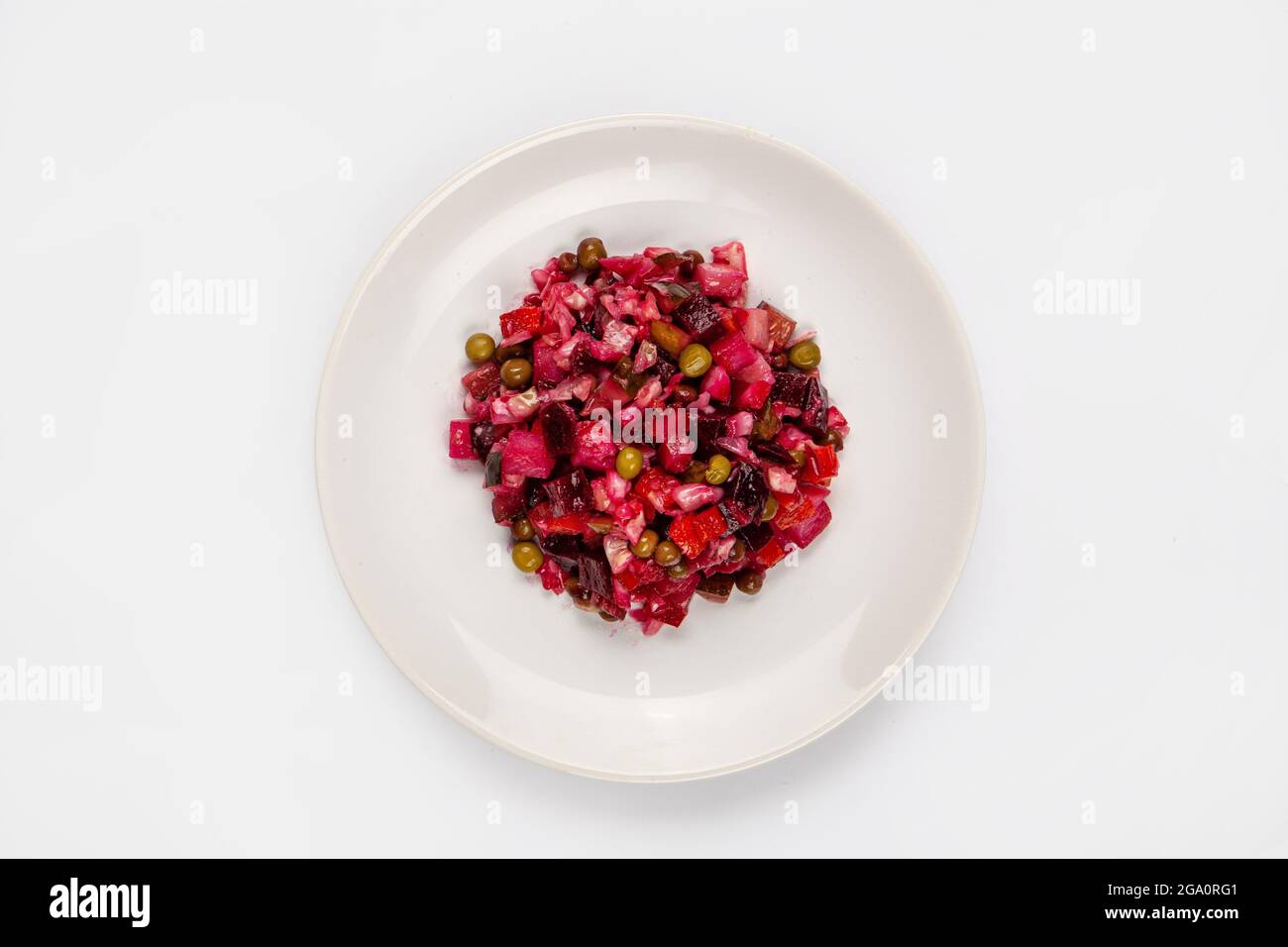 Vinaigrette auf einem Teller auf isoliertem Studiohintergrund Stockfoto