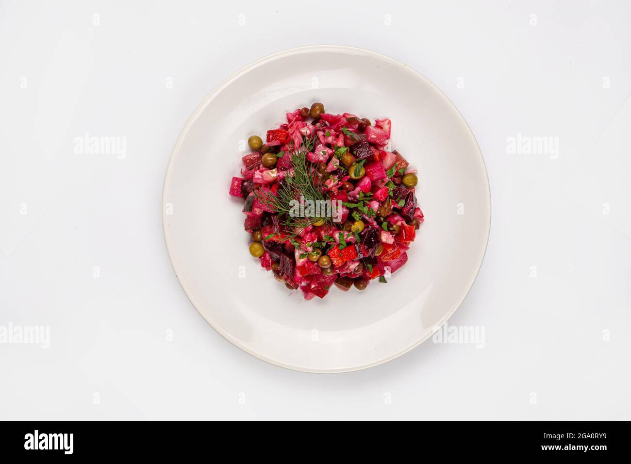 Vinaigrette auf einem Teller auf isoliertem Studiohintergrund Stockfoto