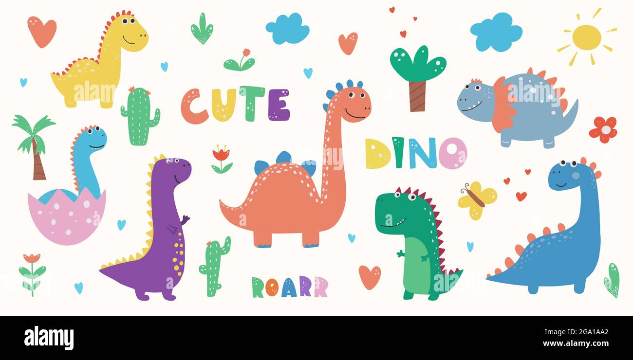 Dinosaurier Clipart Dino Clipart Niedliche Dinosaurier-Grafiken, Vektor Stock Vektor