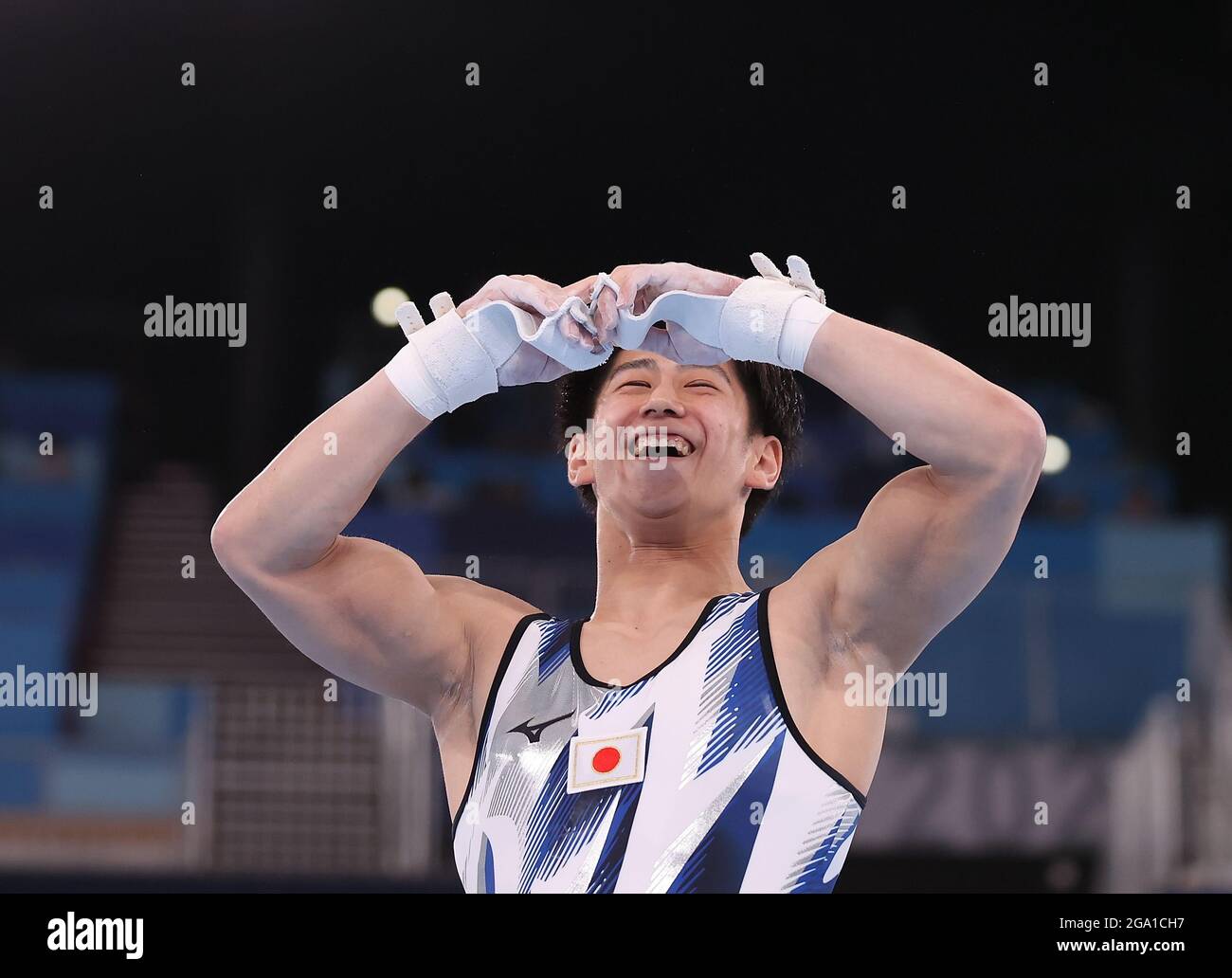 Tokio, Japan. Juli 2021. Hashimoto Daiki aus Japan feiert nach dem Allround-Finale der Männer im Kunstturnen bei den Olympischen Spielen 2020 in Tokio, Japan, 28. Juli 2021. Quelle: Xinhua/Alamy Live News Stockfoto