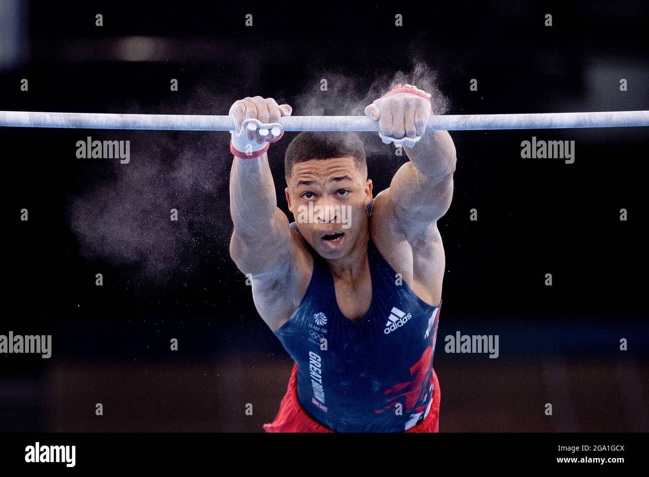Tokio, Japan. Juli 2021. TOKIO, JAPAN - 28. JULI: Joe Fraser aus Großbritannien tritt am 28. Juli 2021 im Ariake Gymnastik Center in Tokio, Japan, beim Allround-Finale der Männer während der Olympischen Spiele 2020 in Tokio an (Foto von Iris van den Broek/Orange Picics) Credit: Orange Pics BV/Alamy Live News Stockfoto