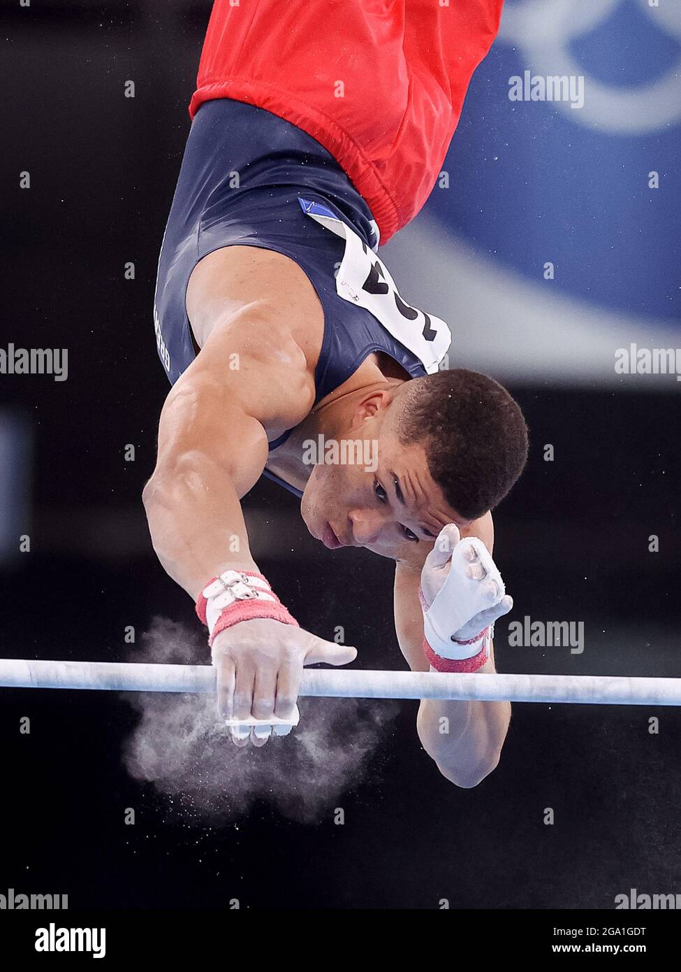 Tokio, Japan. Juli 2021. TOKIO, JAPAN - 28. JULI: Joe Fraser aus Großbritannien tritt am 28. Juli 2021 im Ariake Gymnastik Center in Tokio, Japan, beim Allround-Finale der Männer während der Olympischen Spiele 2020 in Tokio an (Foto von Iris van den Broek/Orange Picics) Credit: Orange Pics BV/Alamy Live News Stockfoto