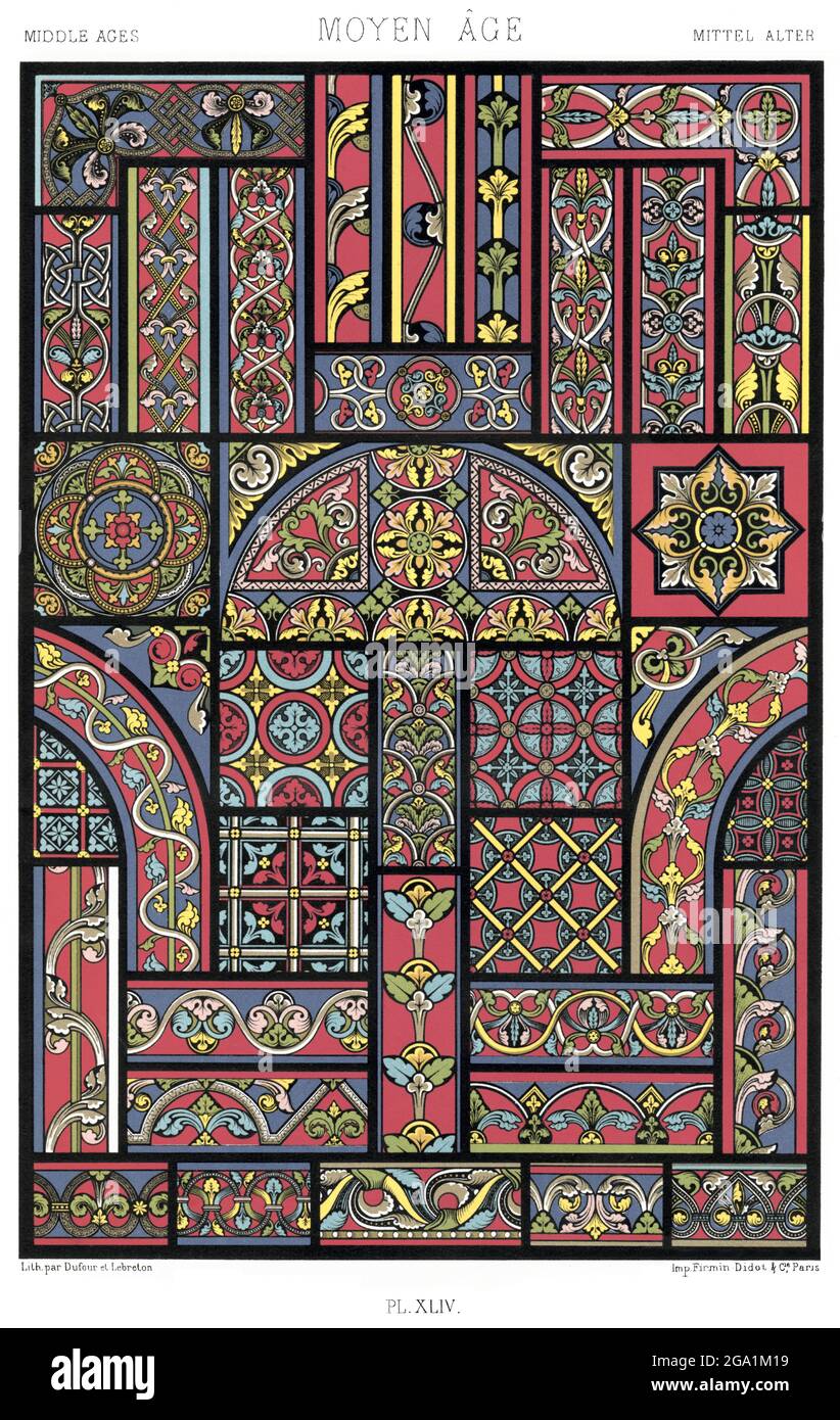 Mittelalter - 12., 13. Und 14. Jahrhundert - Glasfenster. - Durch Den Ornament 1880, Stockfoto
