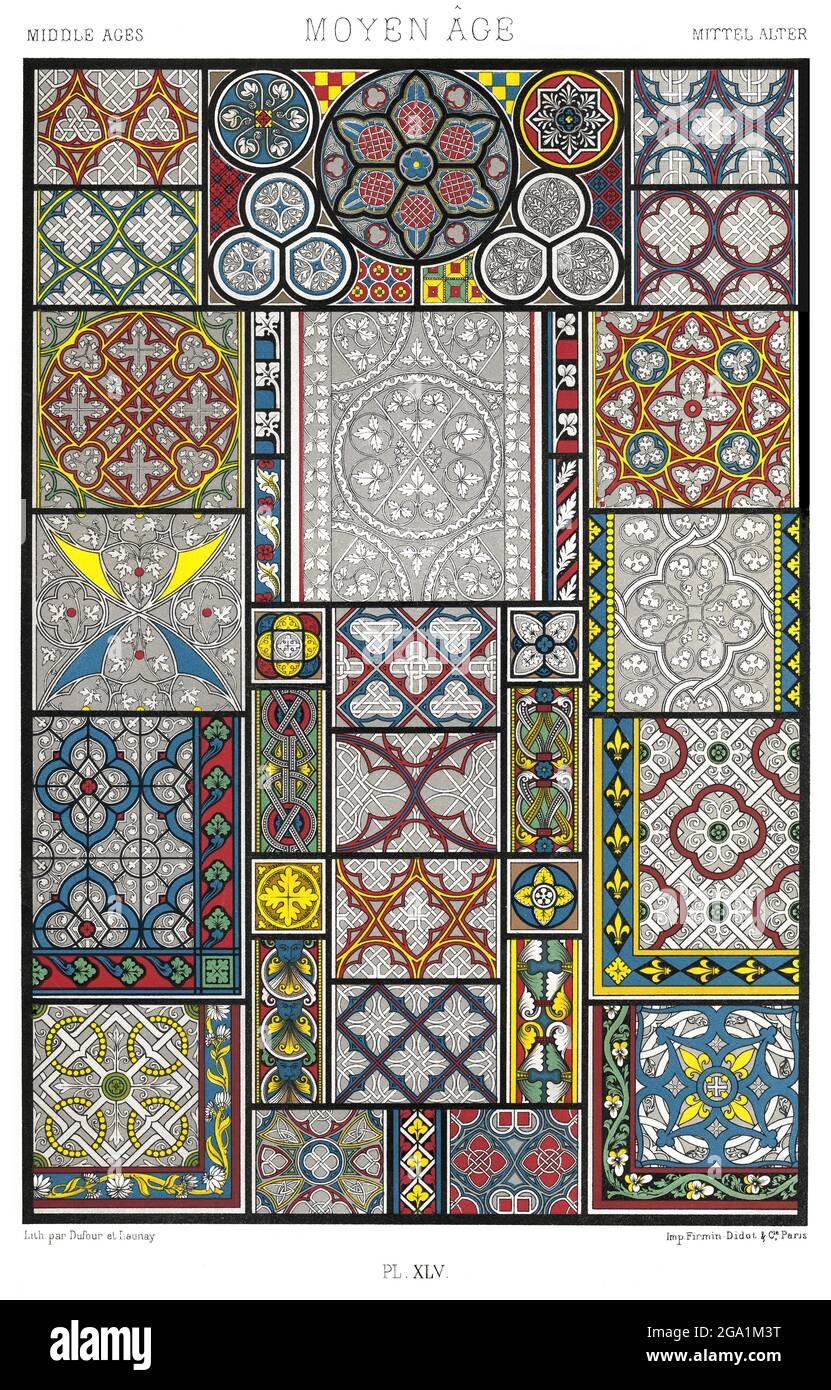 Mittelalter - 13. Und 15. Centuries - Buntglasfenster. - Durch Den Ornament 1880, Stockfoto