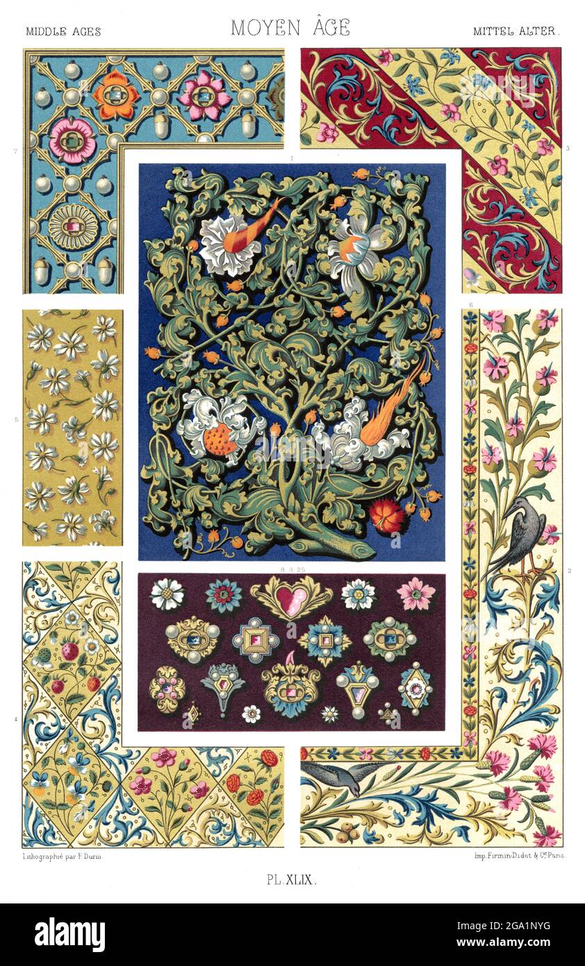 Mittelalter - 15. Jahrhundert - Illuminationen von Handschriften, Blumen  und Schmuck. - Durch Den Ornament 1880 Stockfotografie - Alamy