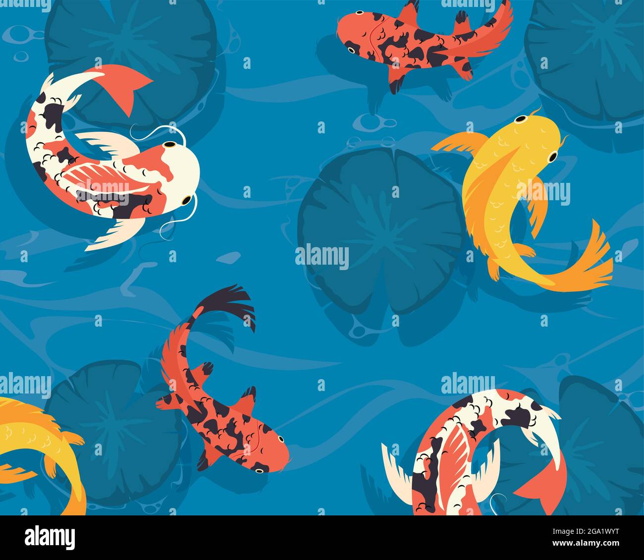 Koi Fische Mit Lotus Blatter Hintergrund Gesetzt Stock Vektorgrafik Alamy