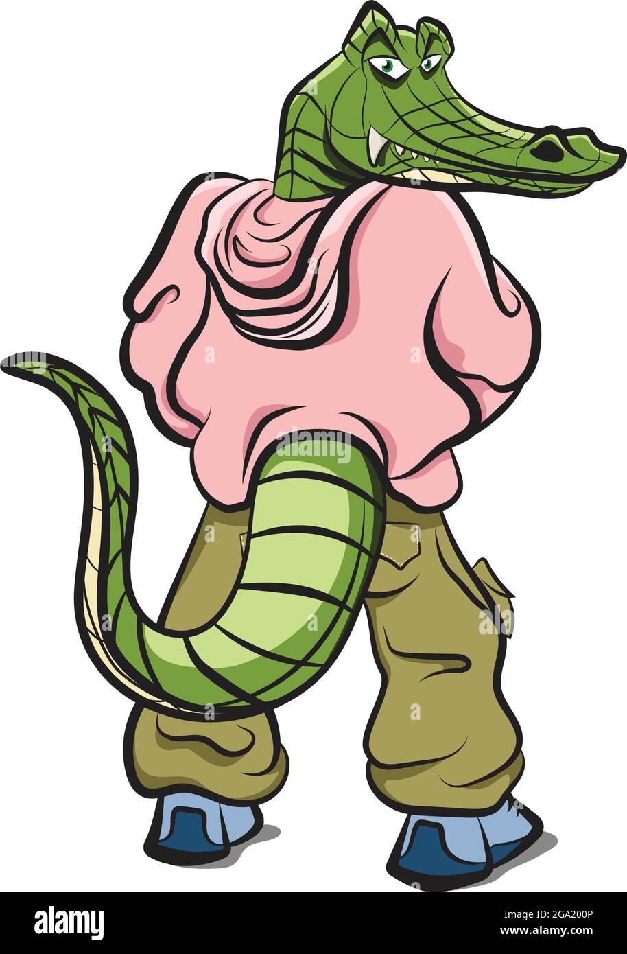 Anthropomorphe Tiere. Ein Mensch mit Alligatorkopf in Hipster-Kleidung. Coole Krokodil Charakter trägt Sweatshirt Baggy Hosen und Schuhe. Anthrop Stock Vektor