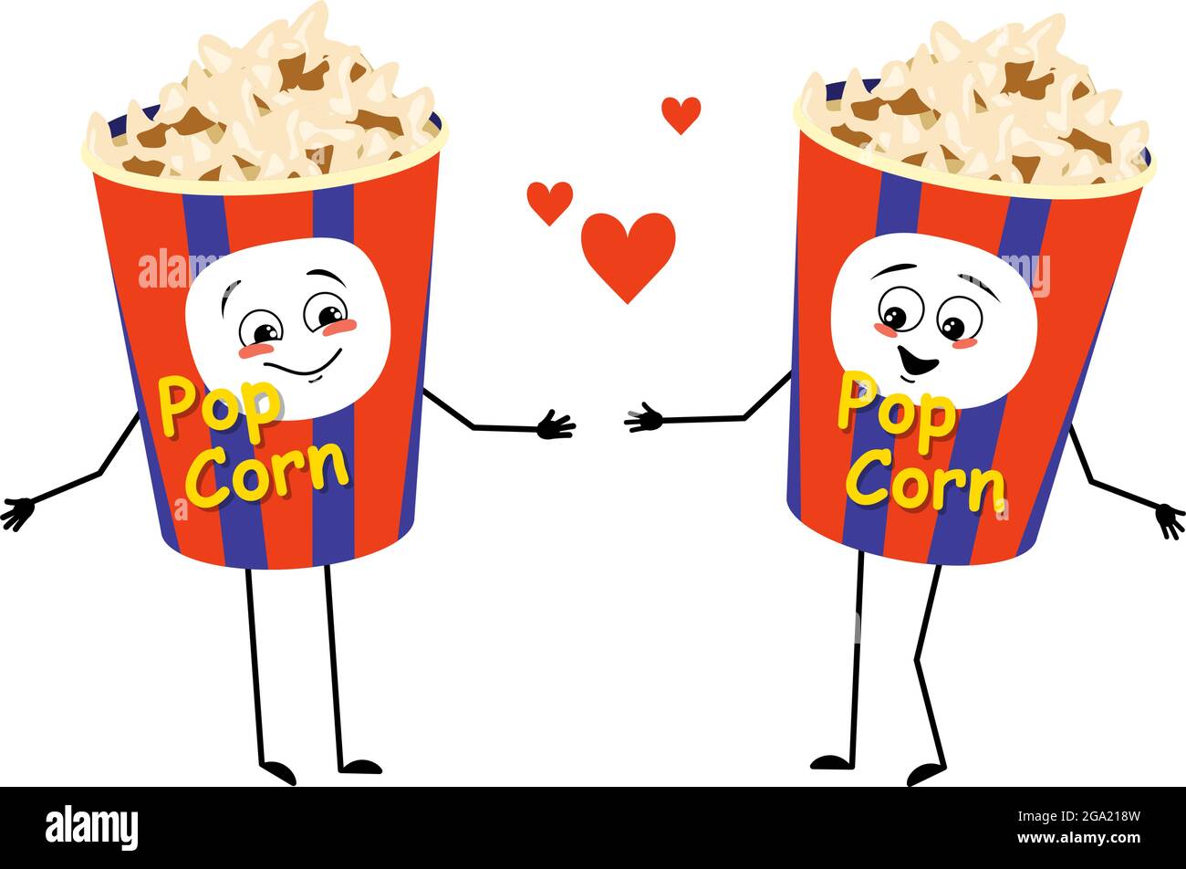 Niedlicher Popcorn-Charakter in einer Weihnachtsbox mit Liebesgefühls Stock Vektor