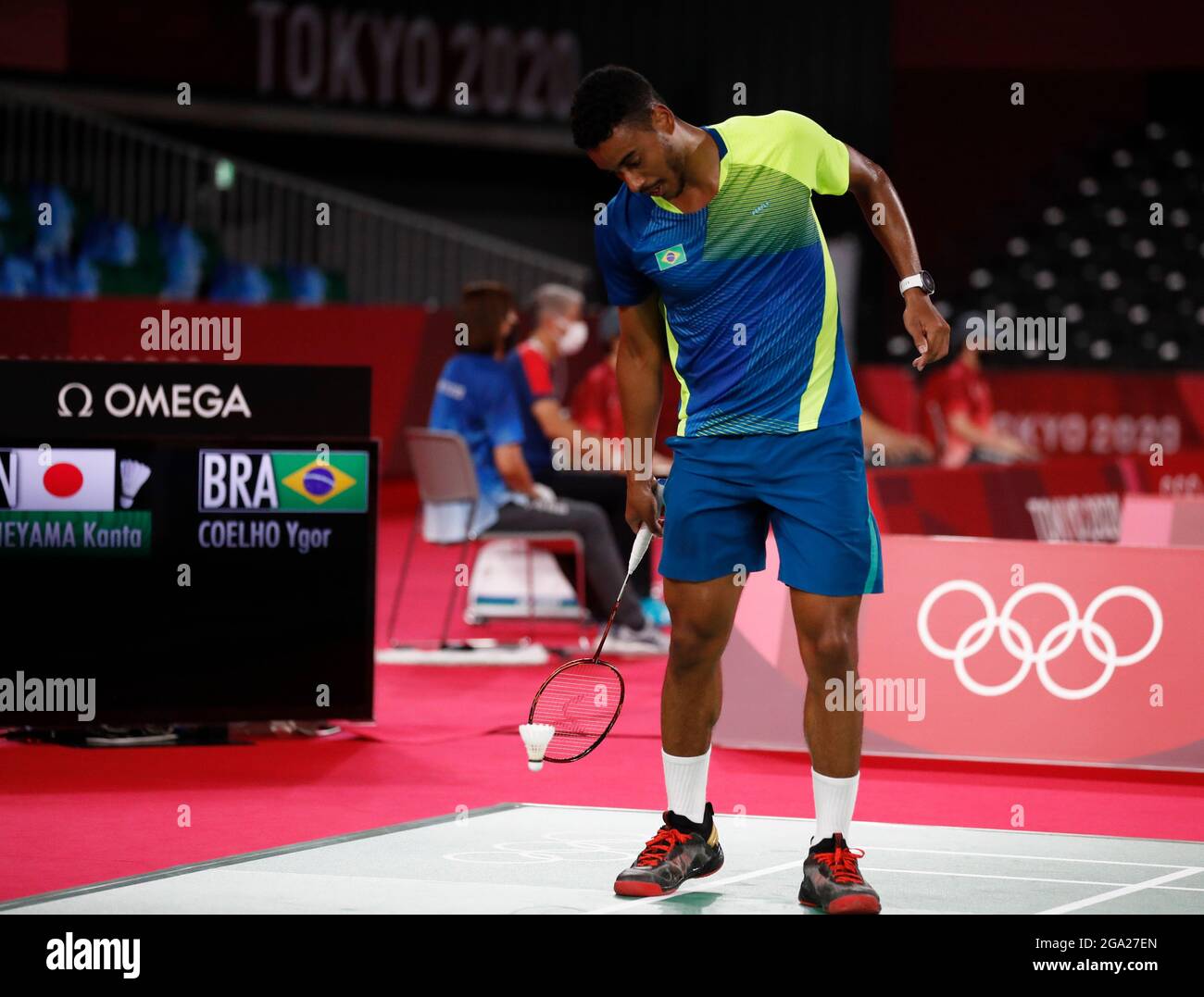 Tokio-Japan, 28. Juli 2021, Olympische Spiele 2020 in Tokio die Athleta Igor Coelho während des Badminton-Spiels bei den Olympischen Spielen Stockfoto