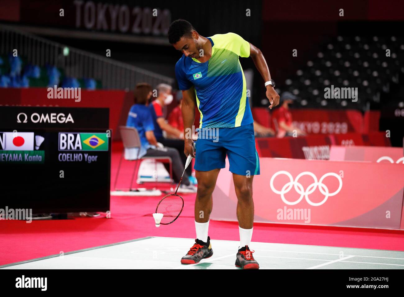 Tokio-Japan, 28. Juli 2021, Olympische Spiele 2020 in Tokio die Athleta Igor Coelho während des Badminton-Spiels bei den Olympischen Spielen Stockfoto