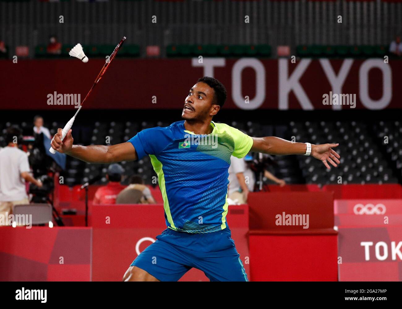 Tokio-Japan, 28. Juli 2021, Olympische Spiele 2020 in Tokio die Athleta Igor Coelho während des Badminton-Spiels bei den Olympischen Spielen Stockfoto