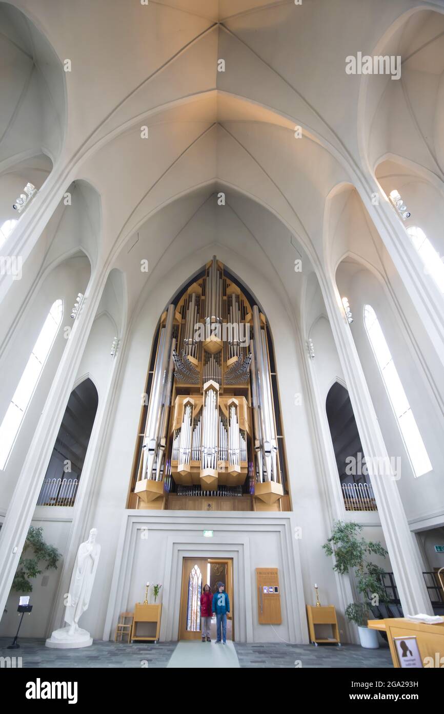 Innenraum der Hallgrimskirkja, lutherische Kathedrale in Reykjavik, Island; Reykjavik, Hauptstadtregion, Island Stockfoto
