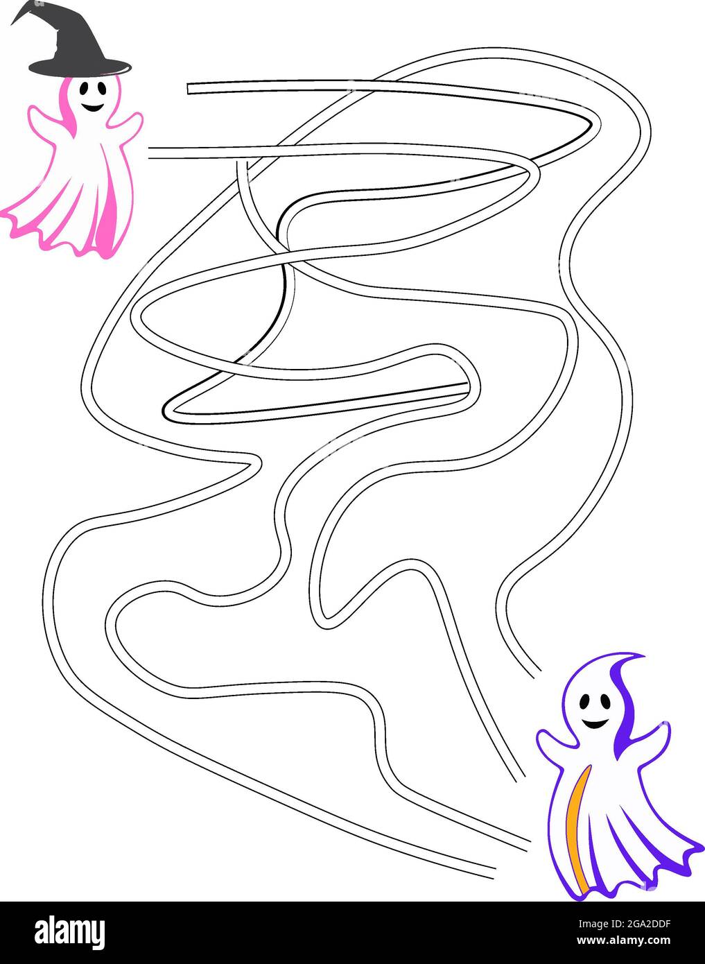 Halloween Labyrinth-Spiel für Kinder.Fun Educational Scary Character Theme Labyrinth Puzzle Spiele für Kinder Illustration, geeignet für Spiele, Buchdruck, Apps, Stockfoto