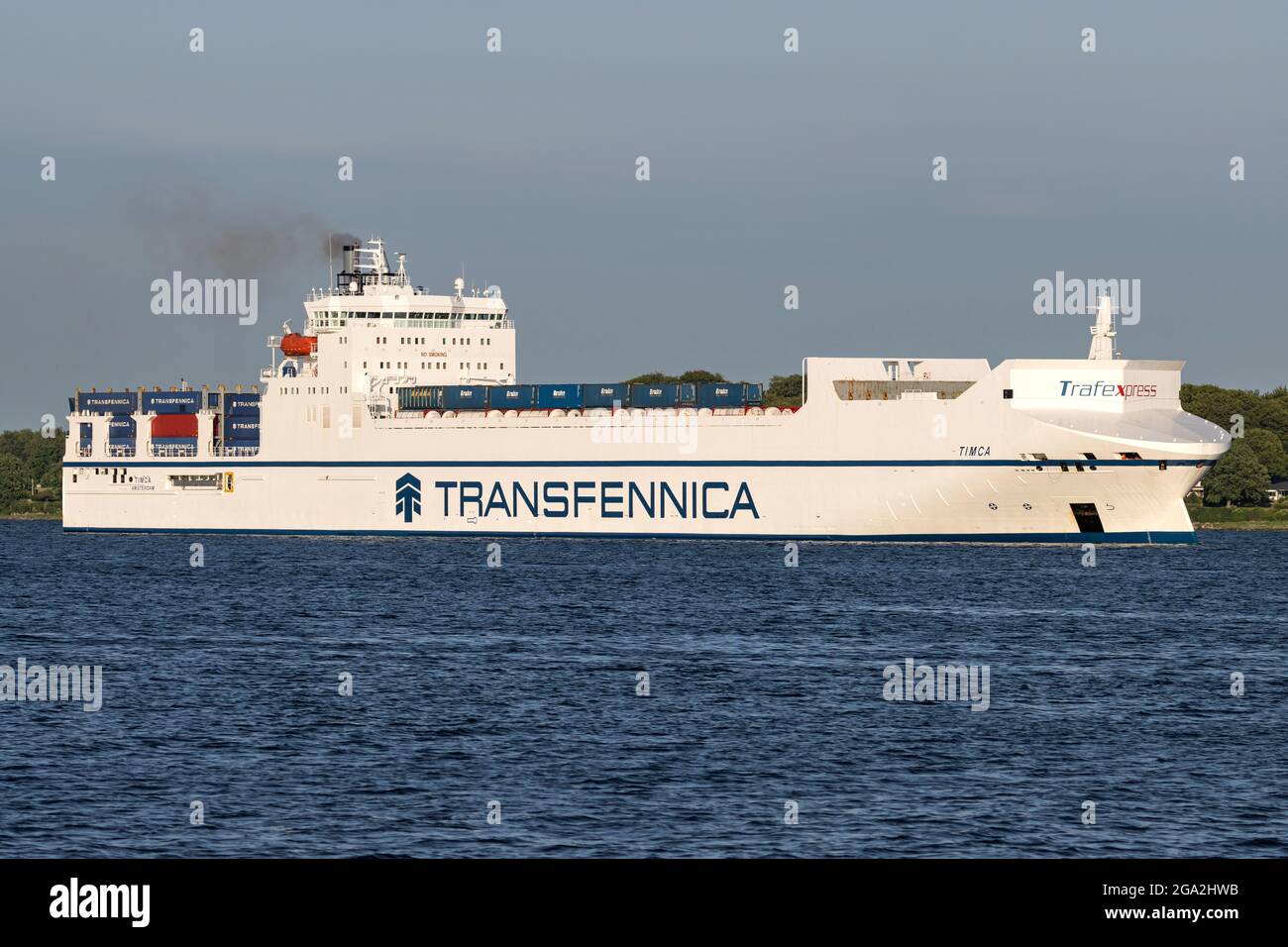 Transfennica Traexpress-Klasse ConRo Schiff TIMCA in der Kieler Förde Stockfoto