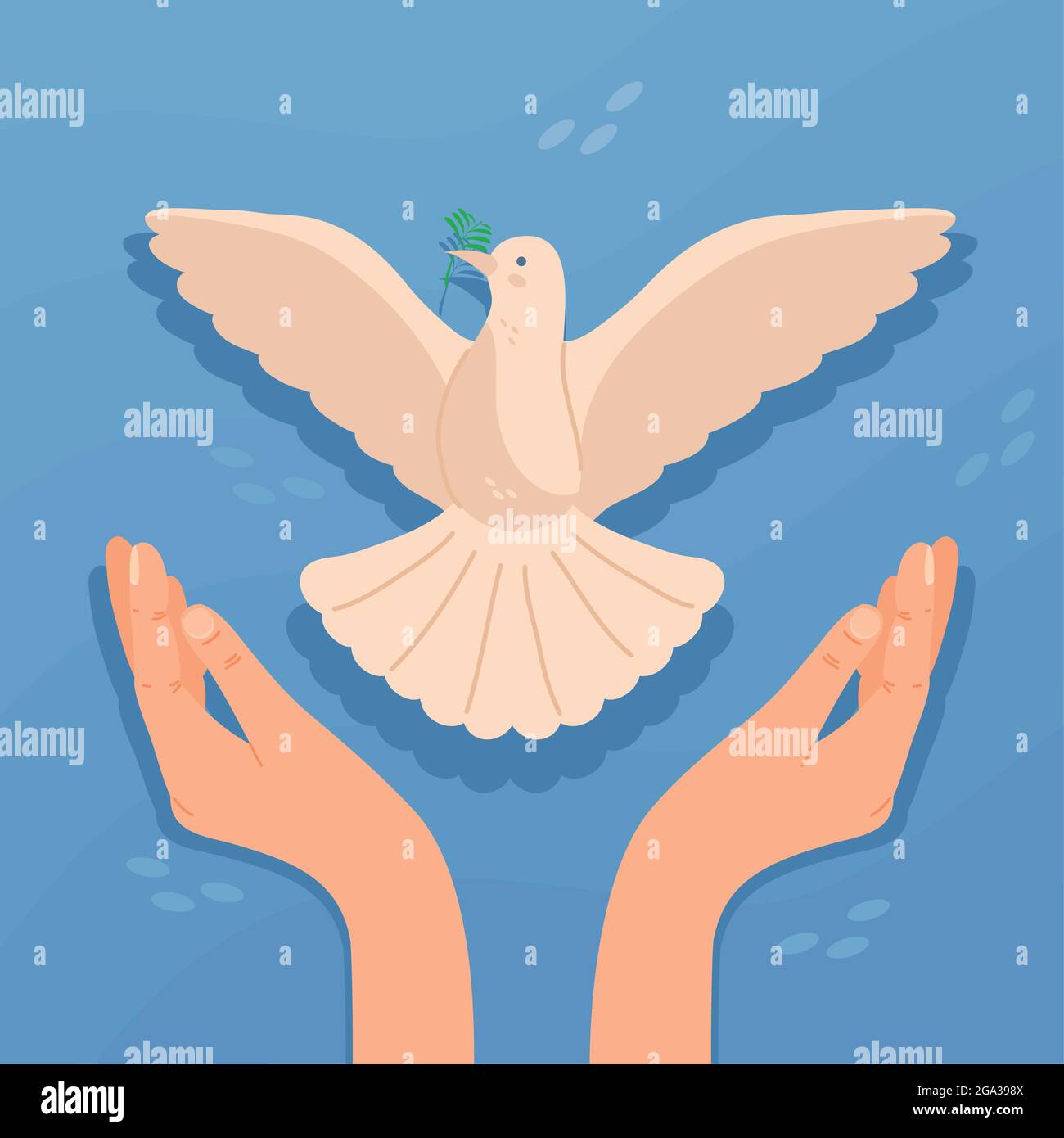 Tag des Friedens Hände und Taube Stock Vektor