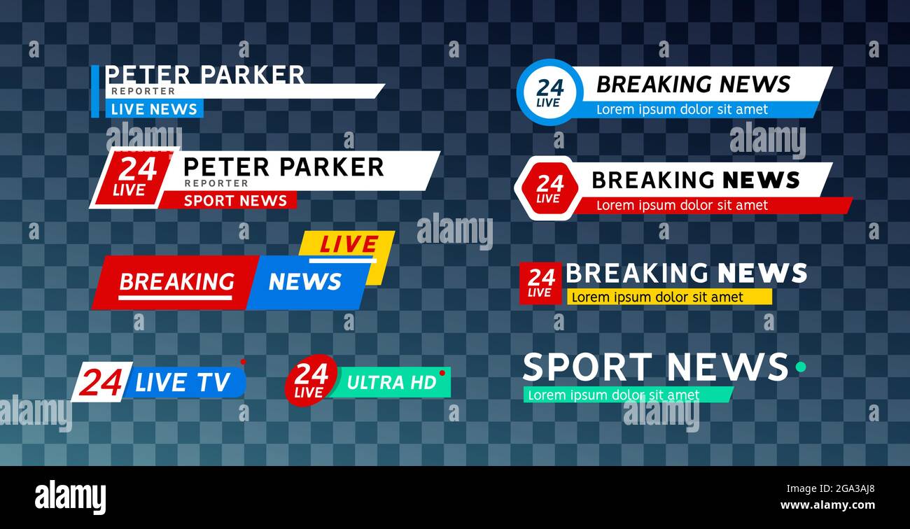 TV News dritte untere Leiste Banner für Broadcast-Sport. Satz von tv-Balken Video- und Text-TV-Vorlage Stock Vektor