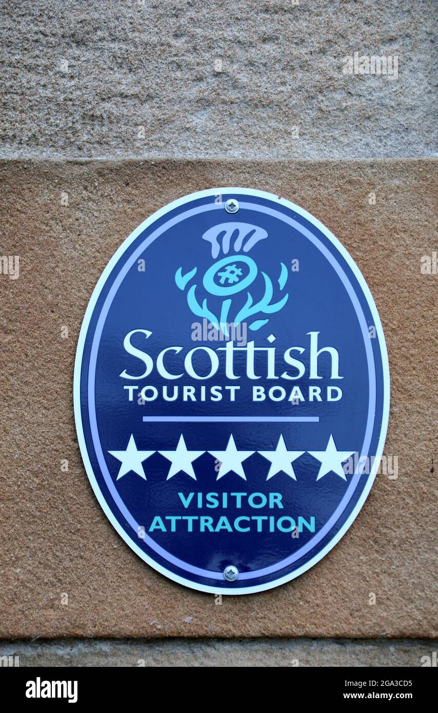 Tafel des Scottish Tourist Board in der Clydeside Distillery in Glasgow Stockfoto