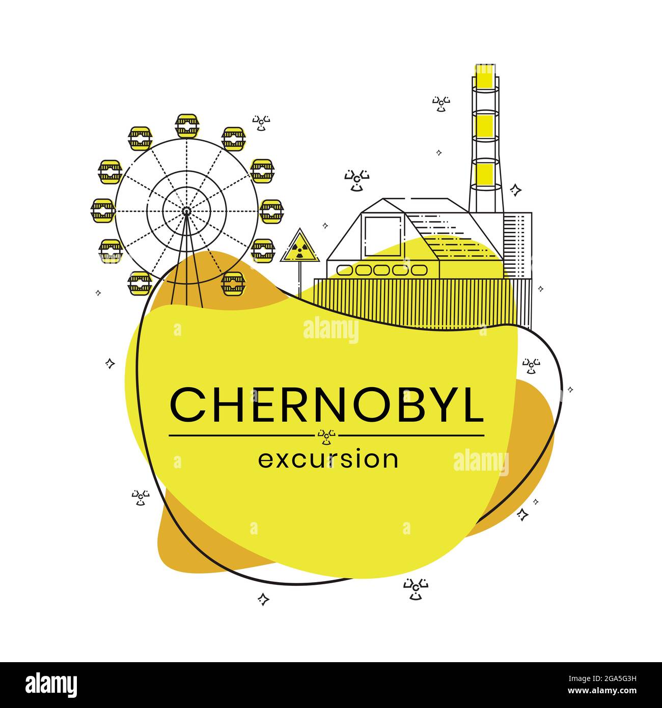 Ausflüge in die Tschernobyl-Sperrzone. Flache Vektorgrafik. Stock Vektor