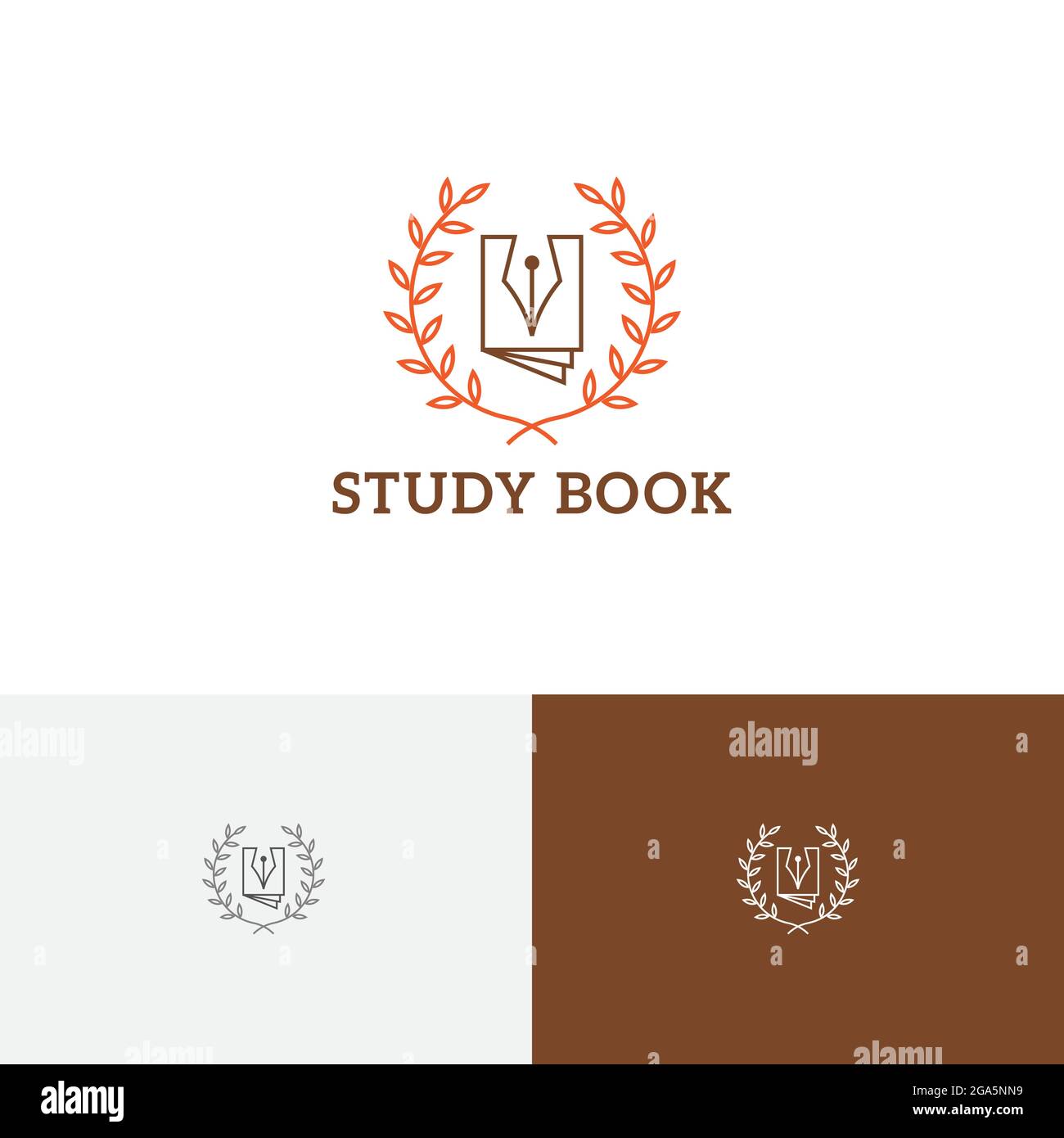 Stiftbuch-Kranz Studie Lernen Schule Akademie Linie Logo Stock Vektor