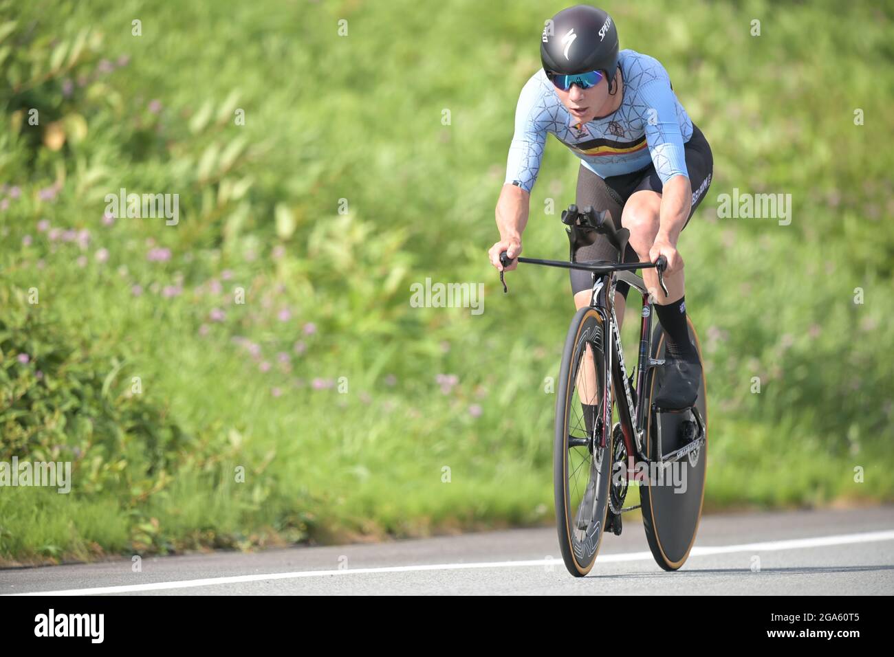 Oyama, Japan. Juli 2021. Radfahren: Olympiade, Oyama, Männer, Einzelzeitfahren auf dem Fuji International Speedway. Remco Evenepoel aus Belgien. Quelle: Sebastian Gollnow/dpa/Alamy Live News Stockfoto