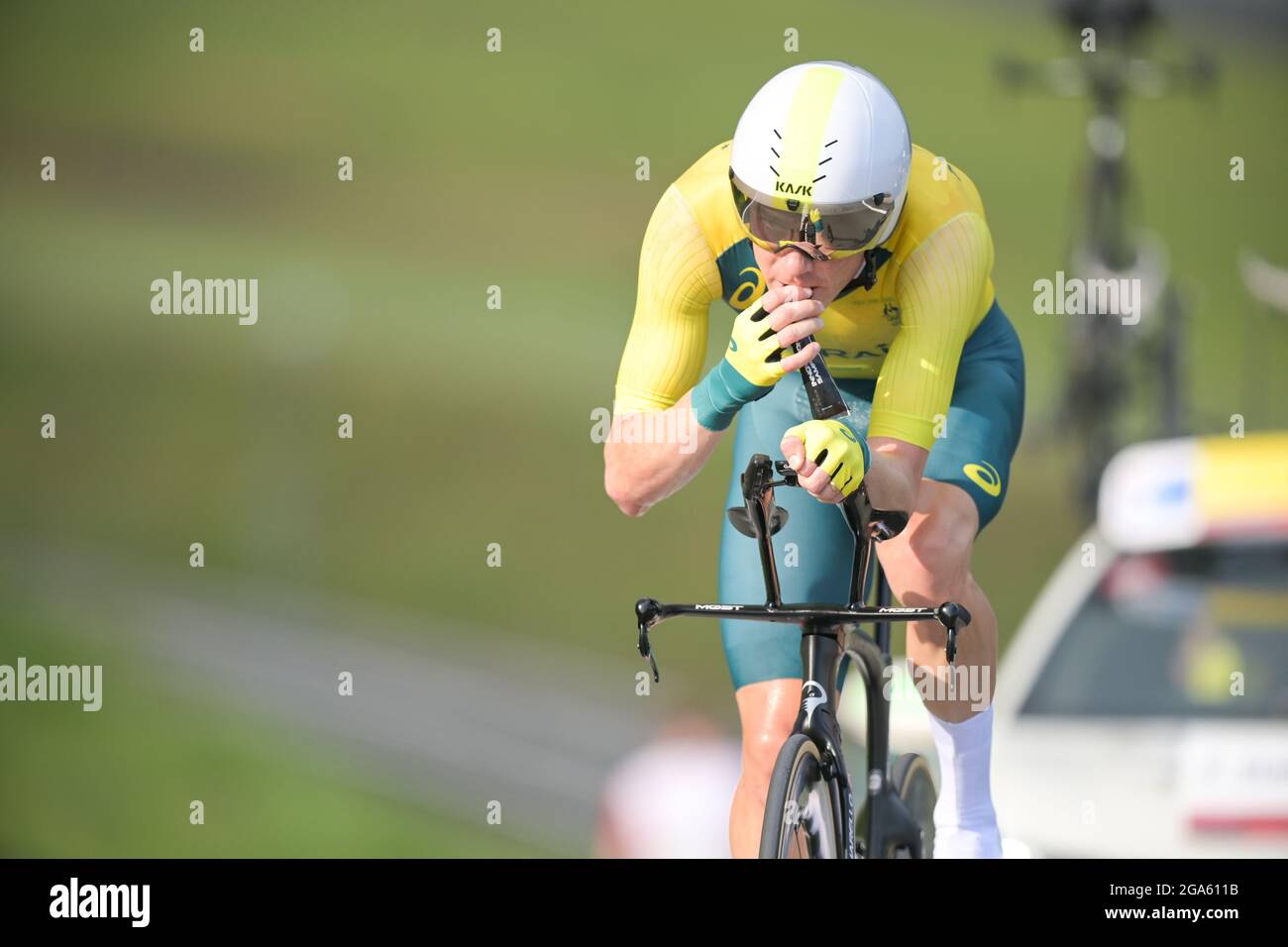 Oyama, Japan. Juli 2021. Radfahren: Olympiade, Oyama, Männer, Einzelzeitfahren auf dem Fuji International Speedway. Rohan Dennis aus Australien. Quelle: Sebastian Gollnow/dpa/Alamy Live News Stockfoto