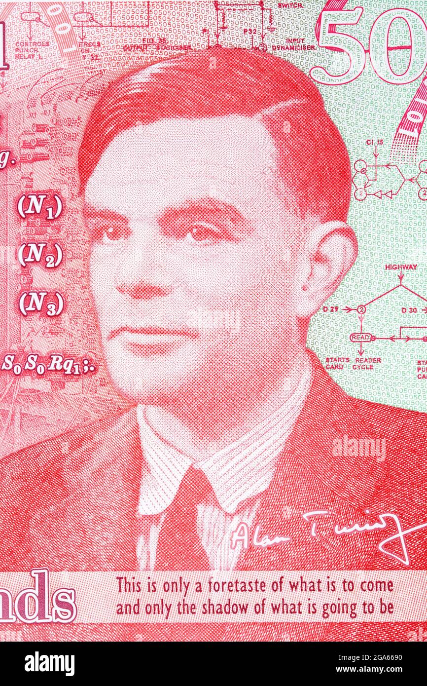 Alan Turing ein Porträt aus englischem Geld Stockfoto