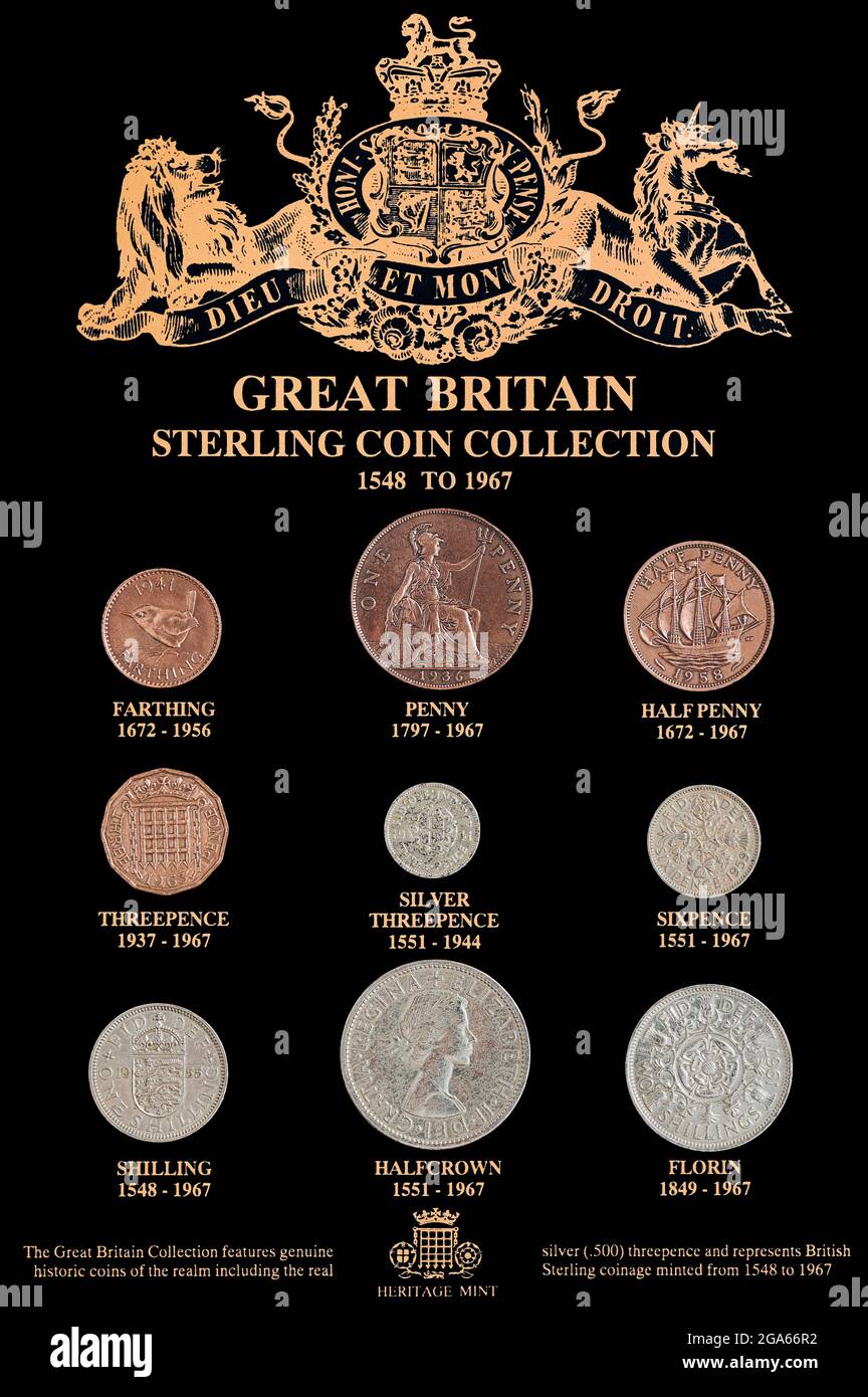 Großbritannien Sterling Coin Collection, 1548 bis 1967 Stockfoto