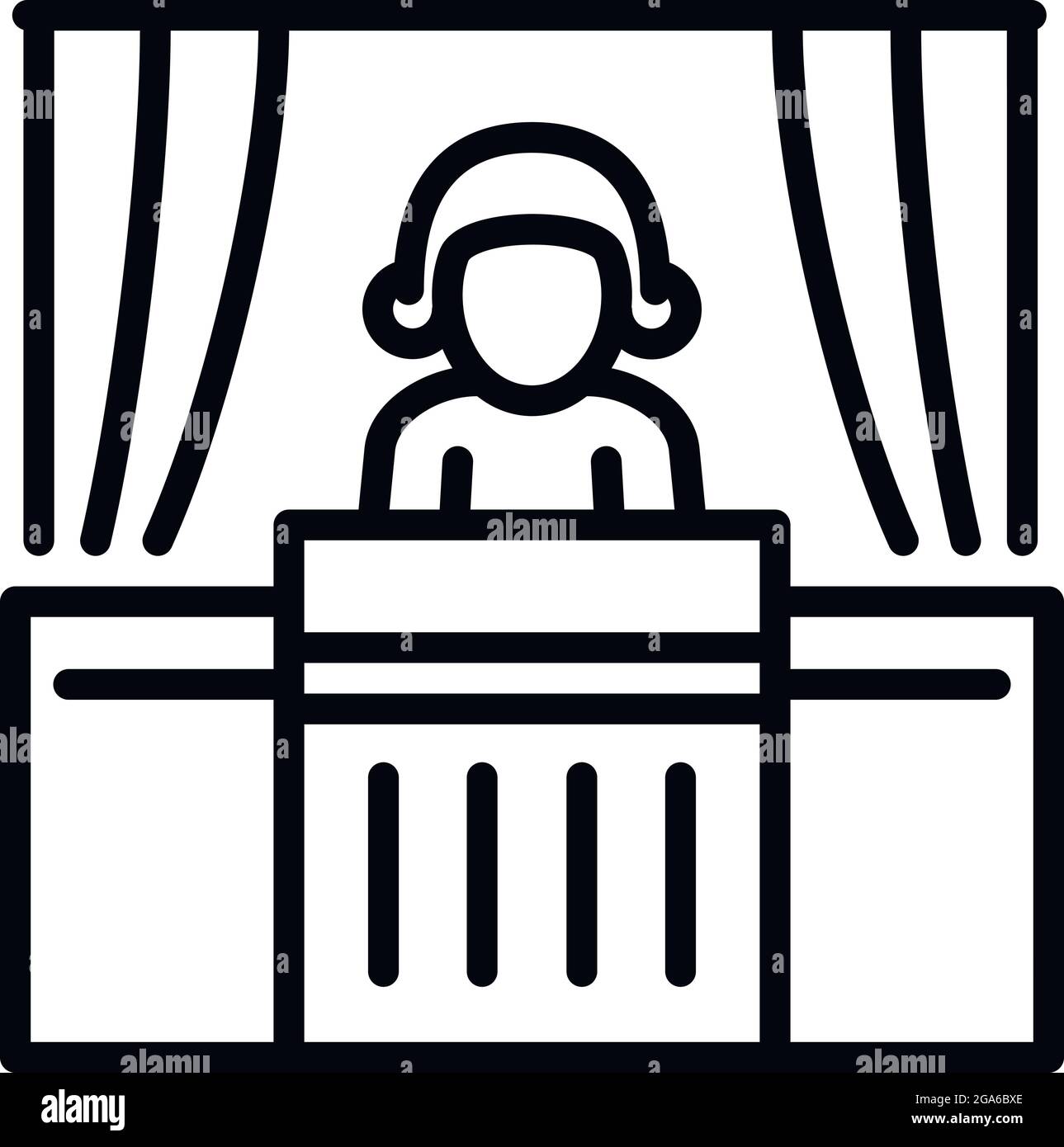 Gerichtsgebäude Richter Mann Symbol. Skizzieren Gerichtsgebäude Richter Mann Vektor-Symbol für Web-Design isoliert auf weißem Hintergrund Stock Vektor