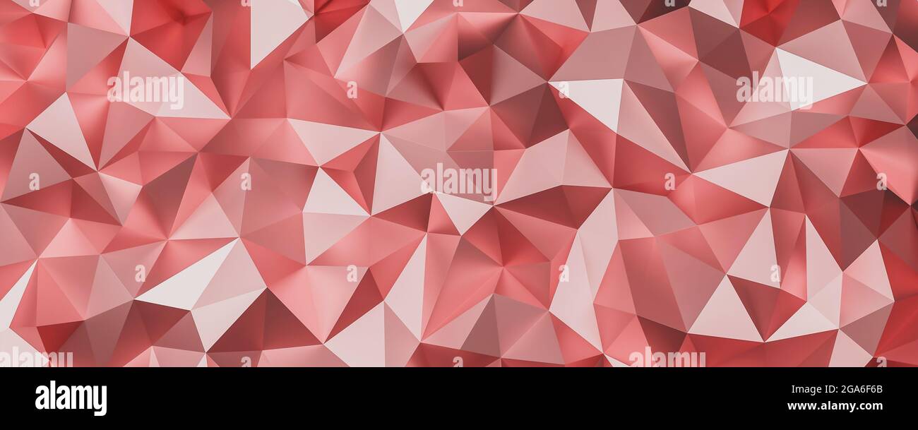 Rosa Dreieck niedriges Polygon. Rose Gold geometrische dreieckige polygonal. Abstrakter Mosaikhintergrund. 3D-Rendering-Illustration. Stockfoto