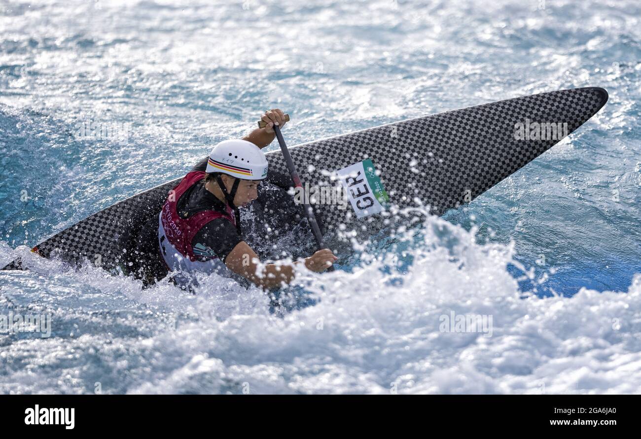 Tokio Tokio, 29.07.2021, Japan, Olympische Spiele Kanuslalom der Frauen Halbfinale Olympische Spiele, 2020 2021 Foto: Moritz Müller nur für redaktionelle Verwendung Copyright (nur für journalistische Zwecke) by : Moritz Müller, Wilhelm-Raabe-Str.18, 40470 Düsseldorf. Tel 0211-13954918. MB.: 0176-81034275; Honorar zzgl. 7 % UmSt. + Belegexemplar; Commerzbank, Konto: 3813045, BLZ: 30040000; IBAN: DE49 3004 0000 0381 3045 00; Finanzamt Düsseldorf-Nord, Steuernummer: 105/5193/1677 Stockfoto