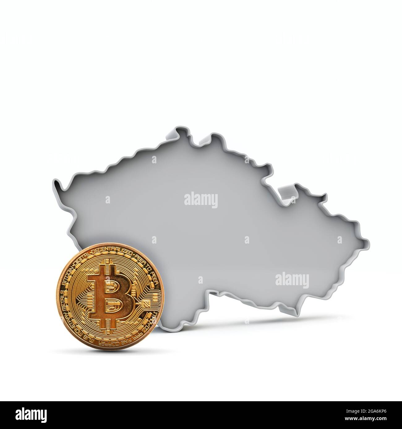 Tschechische Republik Bitcoin Hintergrund. Kryptowährung Münze mit Karte. 3D-Rendering Stockfoto