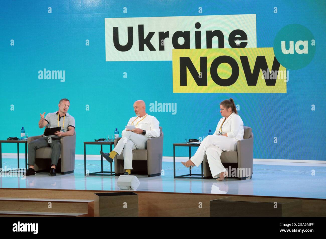 KIEW, UKRAINE - 28. JULI 2021 - Vertreter der ukrainischen Delegation in der Trilateralen Kontaktgruppe Serhii Harmasch, stellvertretender Premierminister des Vereinigten Königreichs Stockfoto