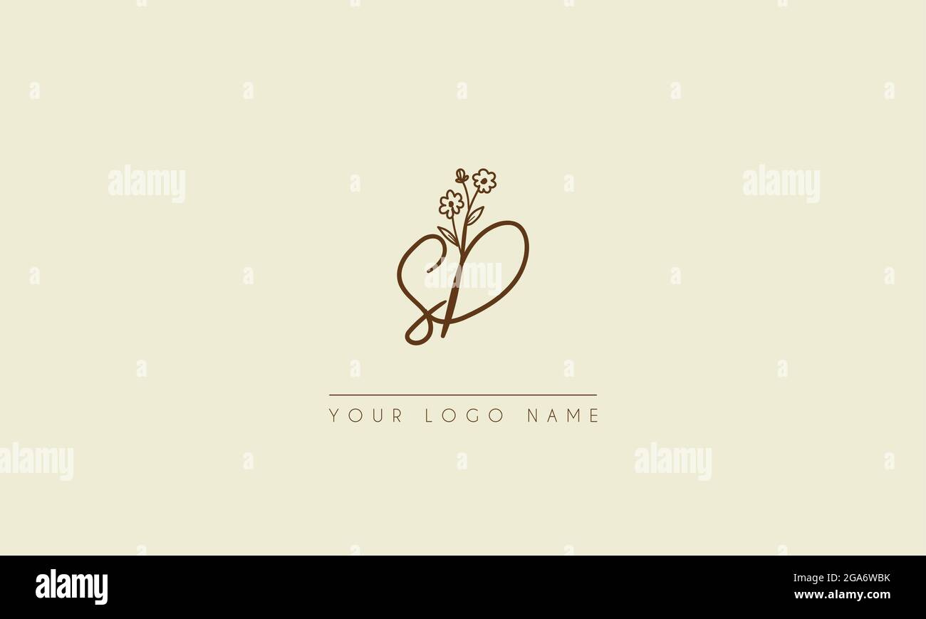 Initial Letter SD oder DS Unterschrift handschriftliche Hochzeit botanischen floral Symbol Logo Vektor Design Illustration Stock Vektor