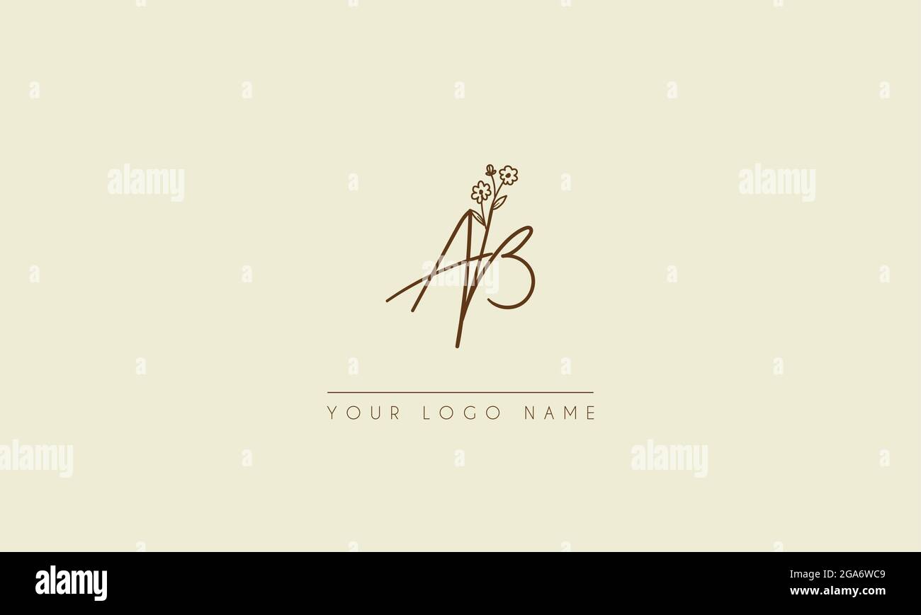 Anfangsbuchstabe ab oder BA Unterschrift handschriftliche Hochzeit botanischen floralen Symbol Logo Vektor Design Illustration Stock Vektor