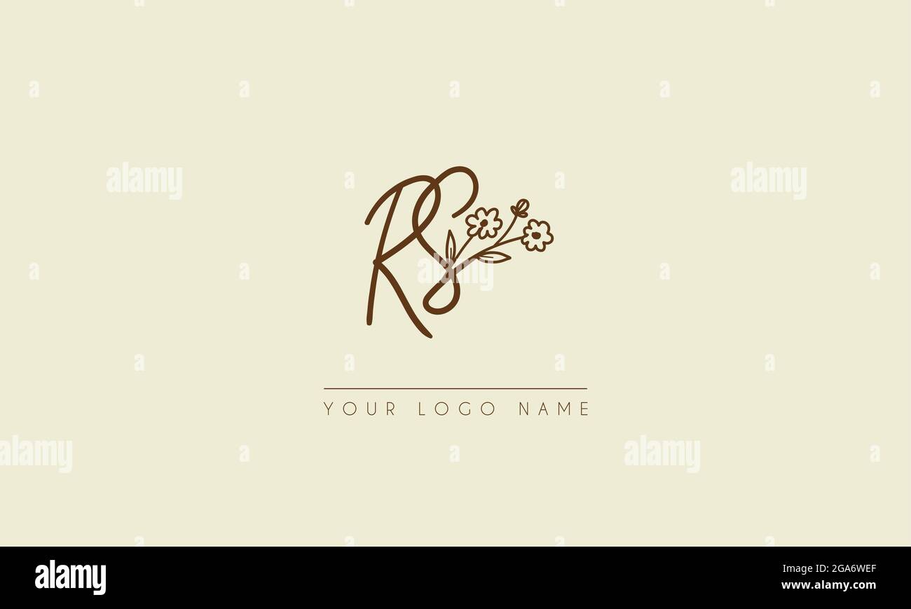 Anfangsbuchstabe RS ODER SR Unterschrift handgeschriebene Hochzeit botanischen floralen Symbol Logo Vektor Design Illustration Stock Vektor